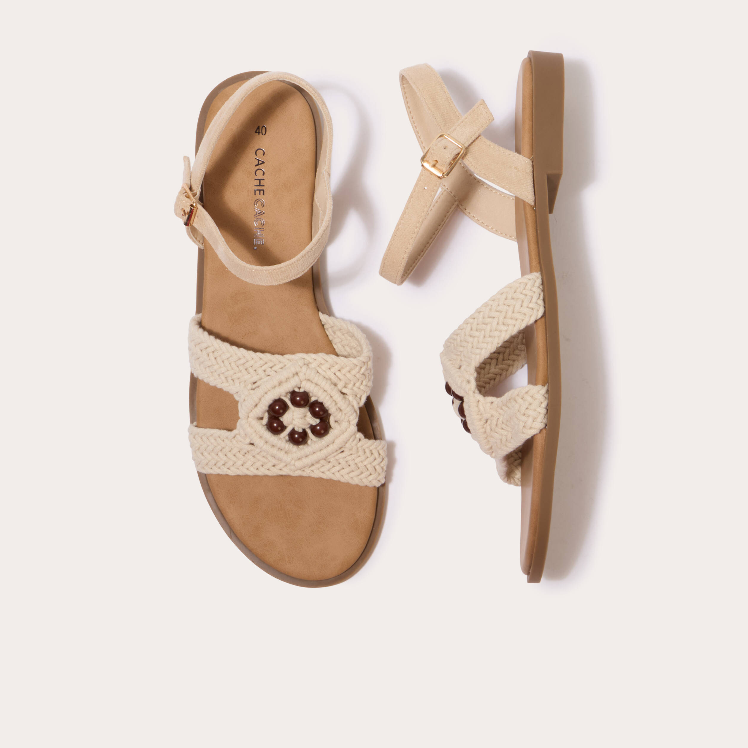 Sandales aspect chin&eacute; sable femme
