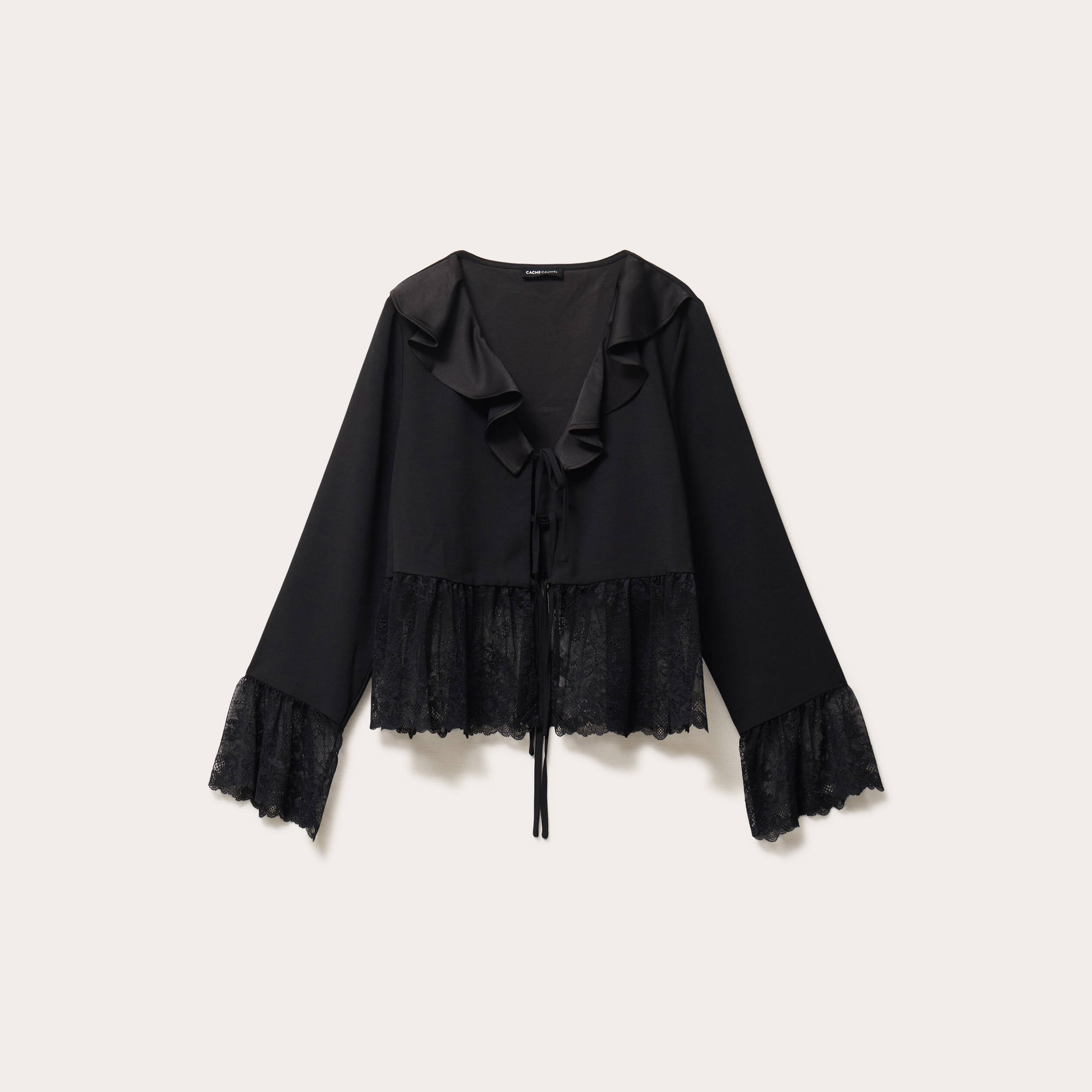 Blouse col V en dentelle noir femme