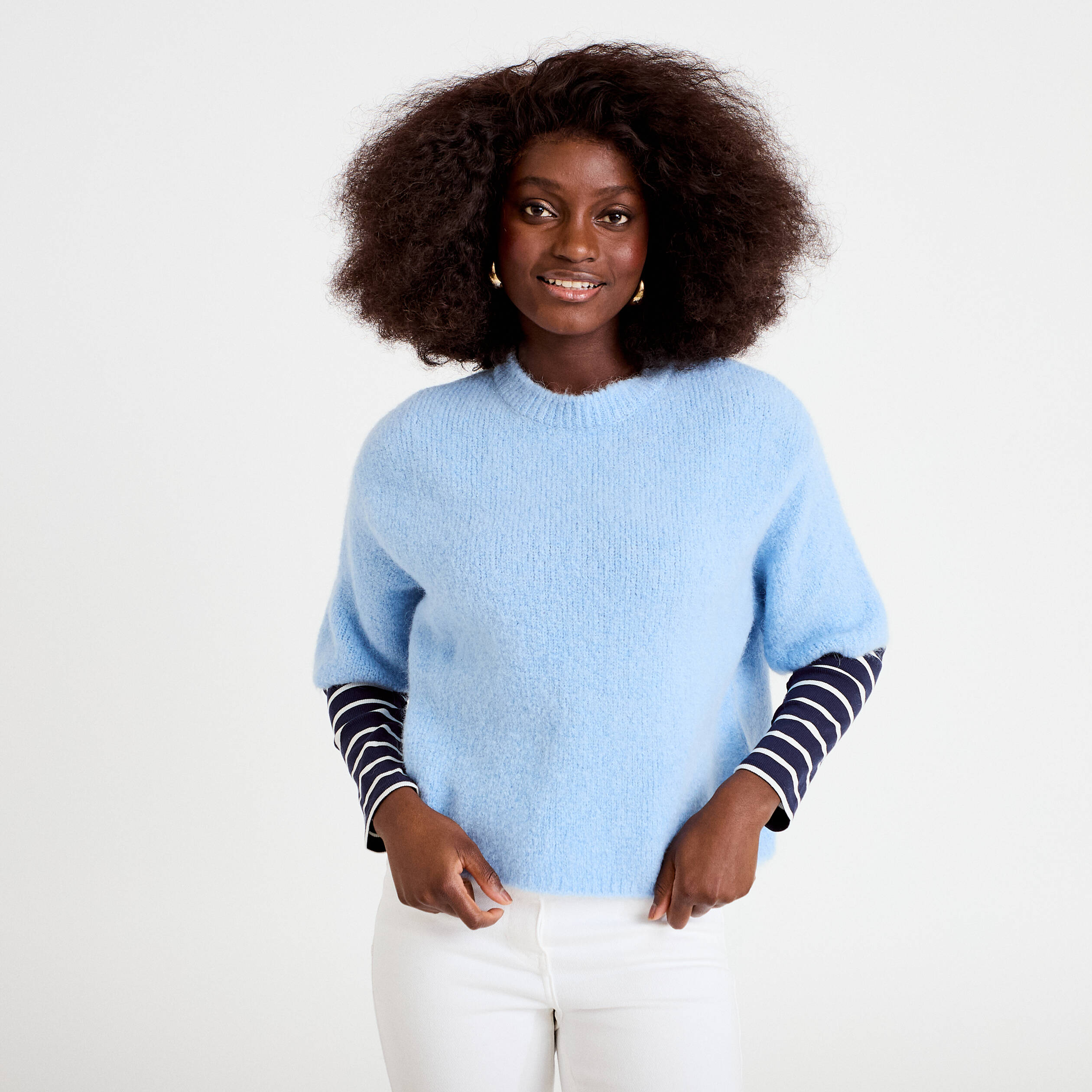 Pull manches courtes bleu clair femme