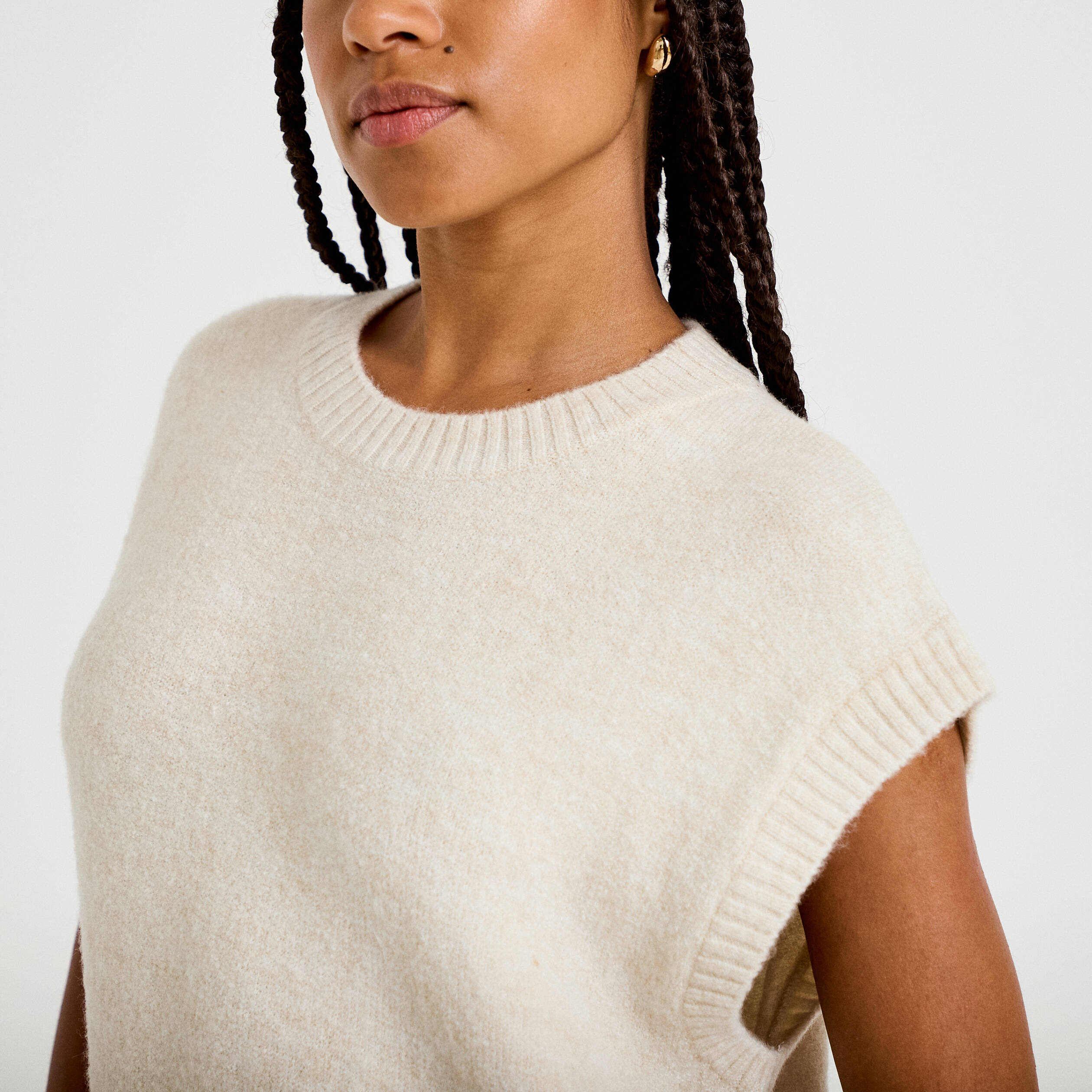 Pull sans manches ecru femme