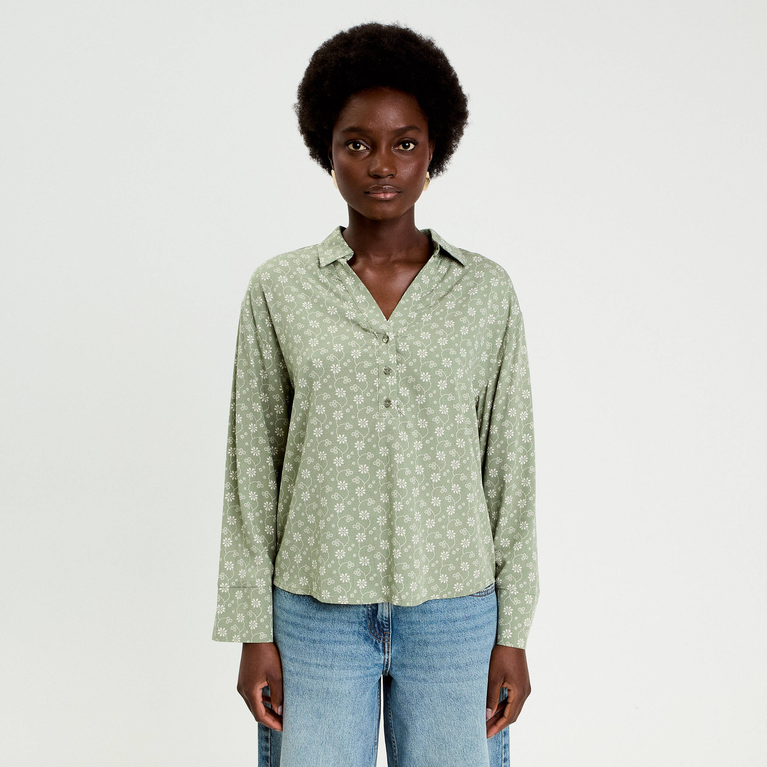 Vareuse droite courte col classique vert femme