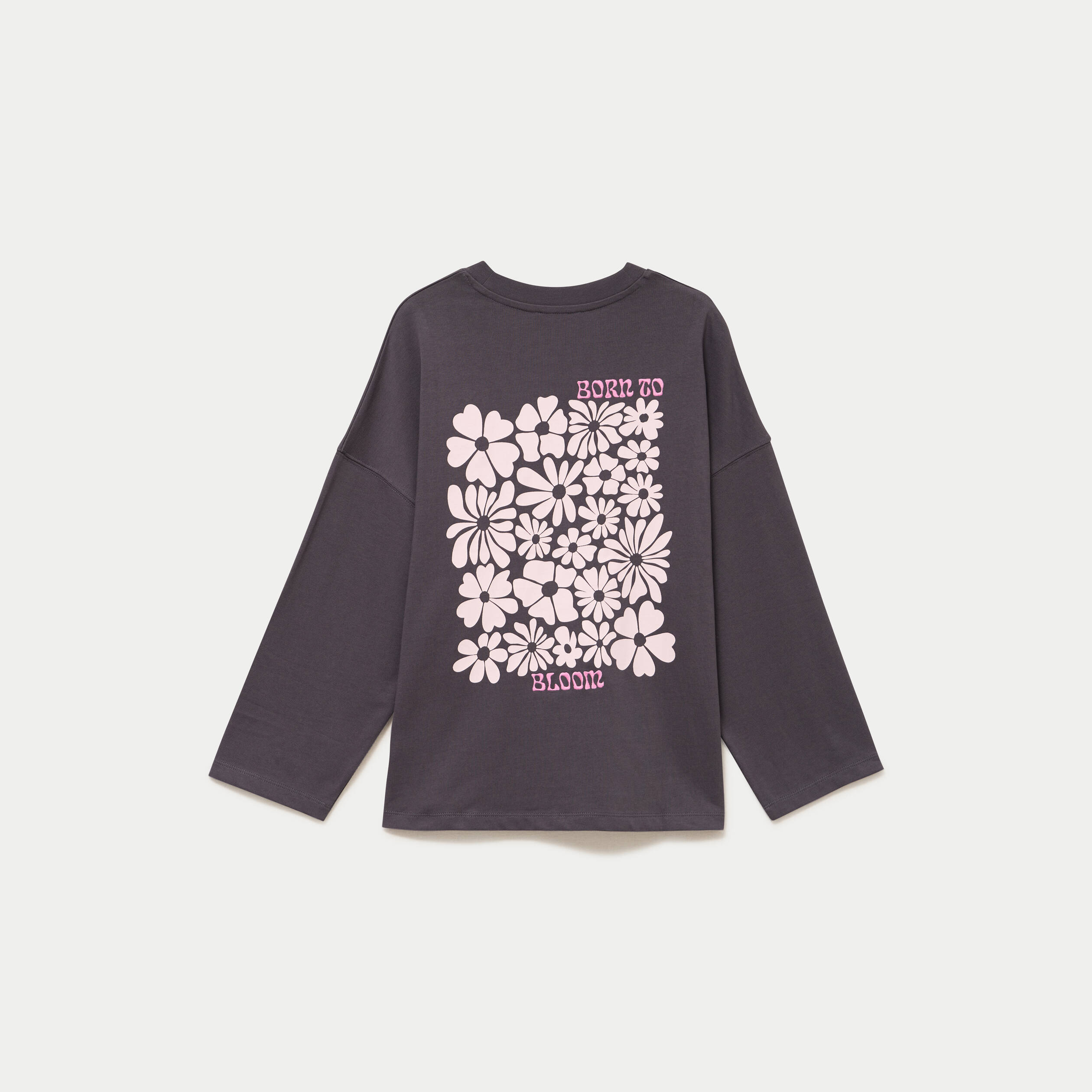 Sweat oversize col rond manches longues gris fonc&eacute; femme