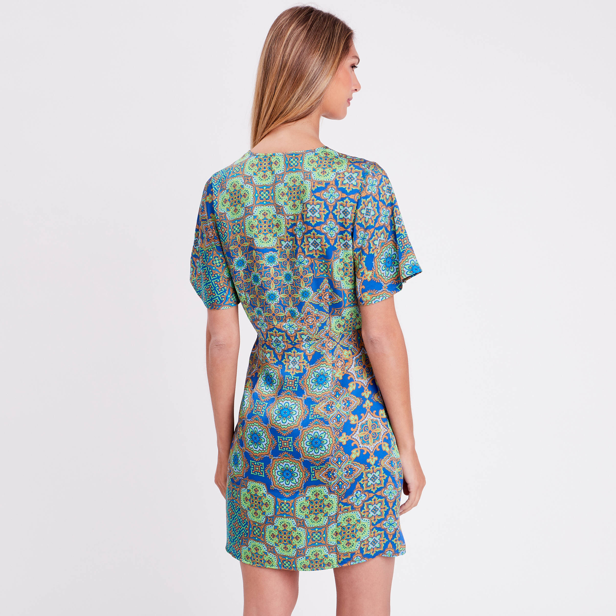 Robe droite drap&eacute;e satin bleu roi femme
