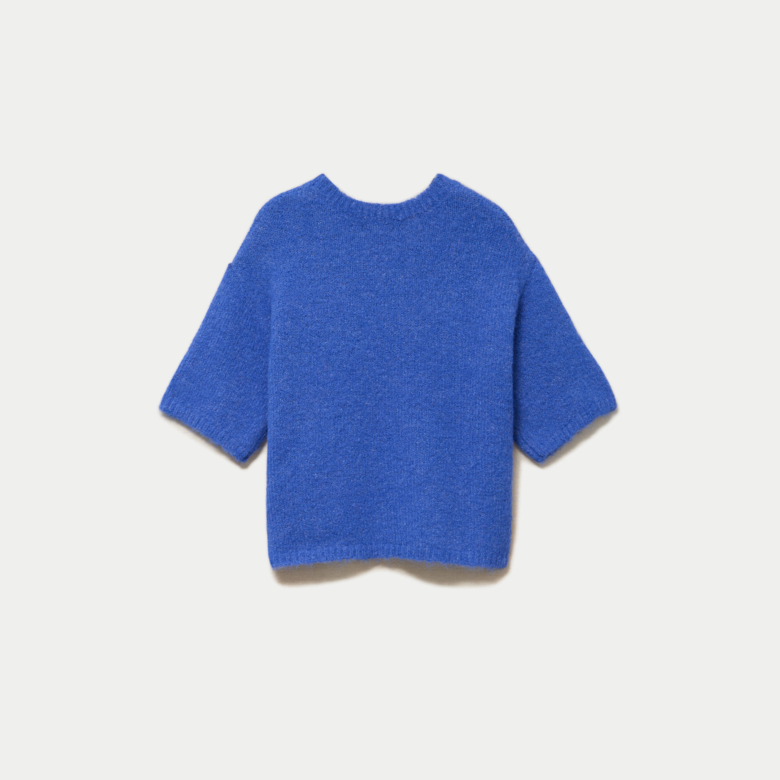 Pull col rond manches courtes bleu electrique femme