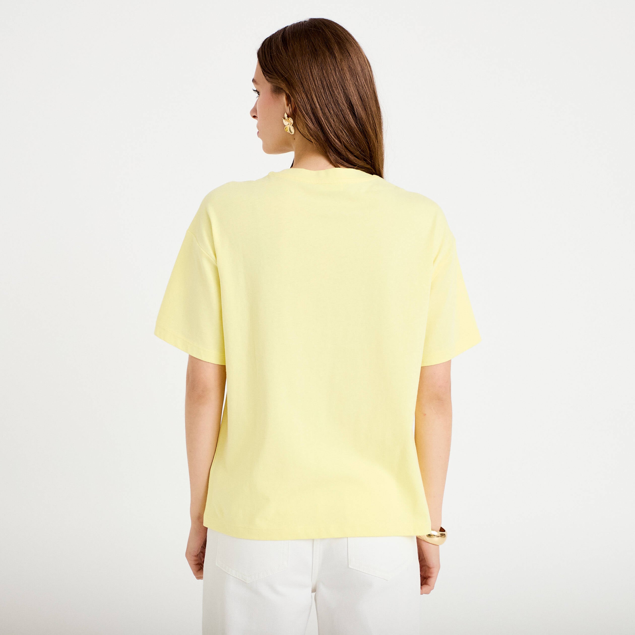 T-shirt oversize manches courtes jaune pastel femme