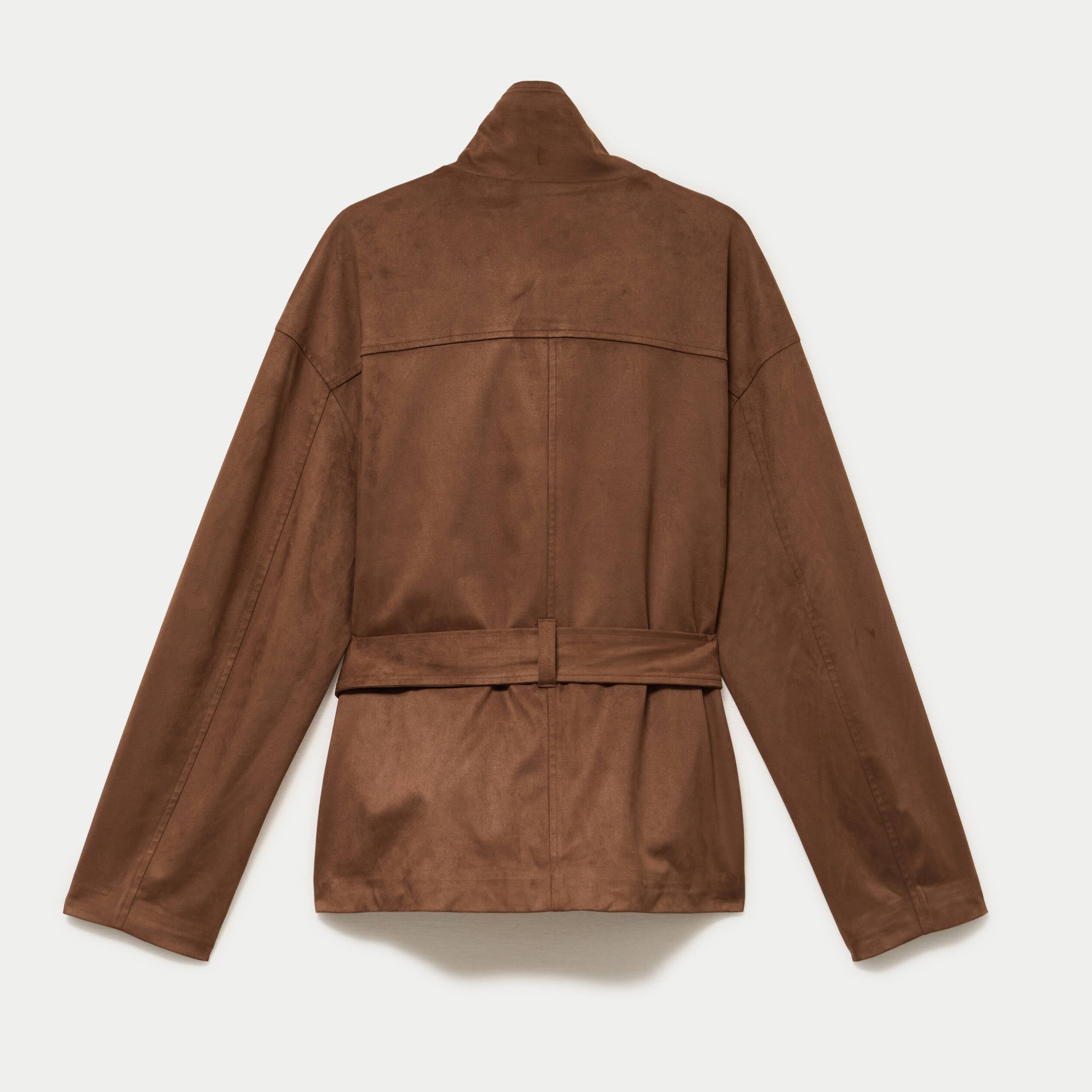 Caban droit col montant aspect daim marron femme