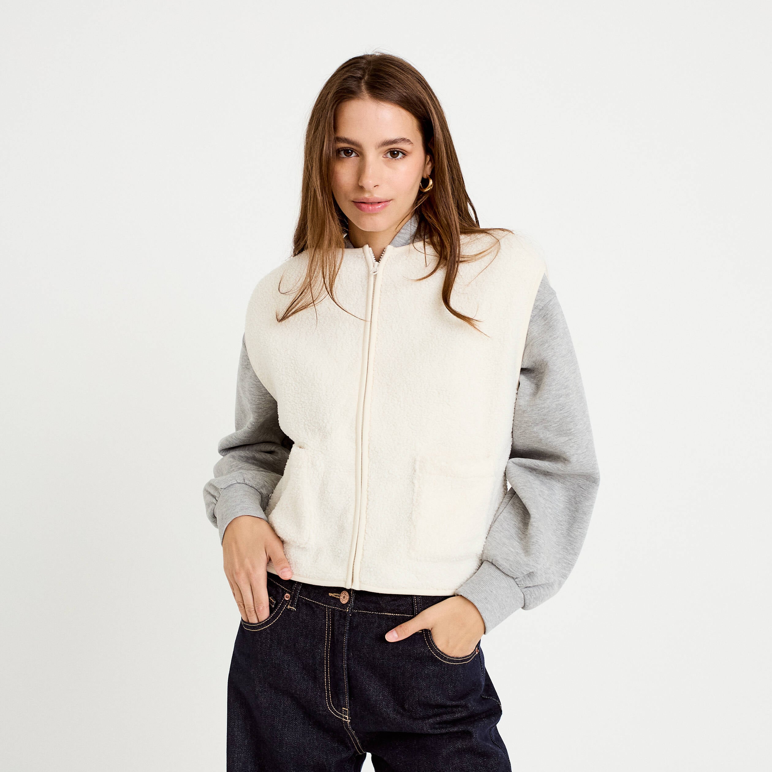 Gilet sans manches bouclette ecru femme
