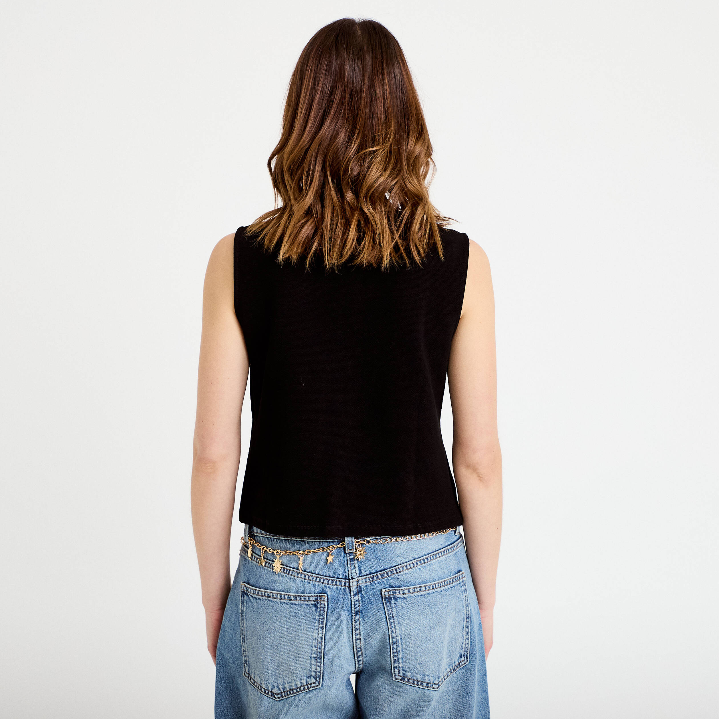 Gilet sans manches col rond noir femme