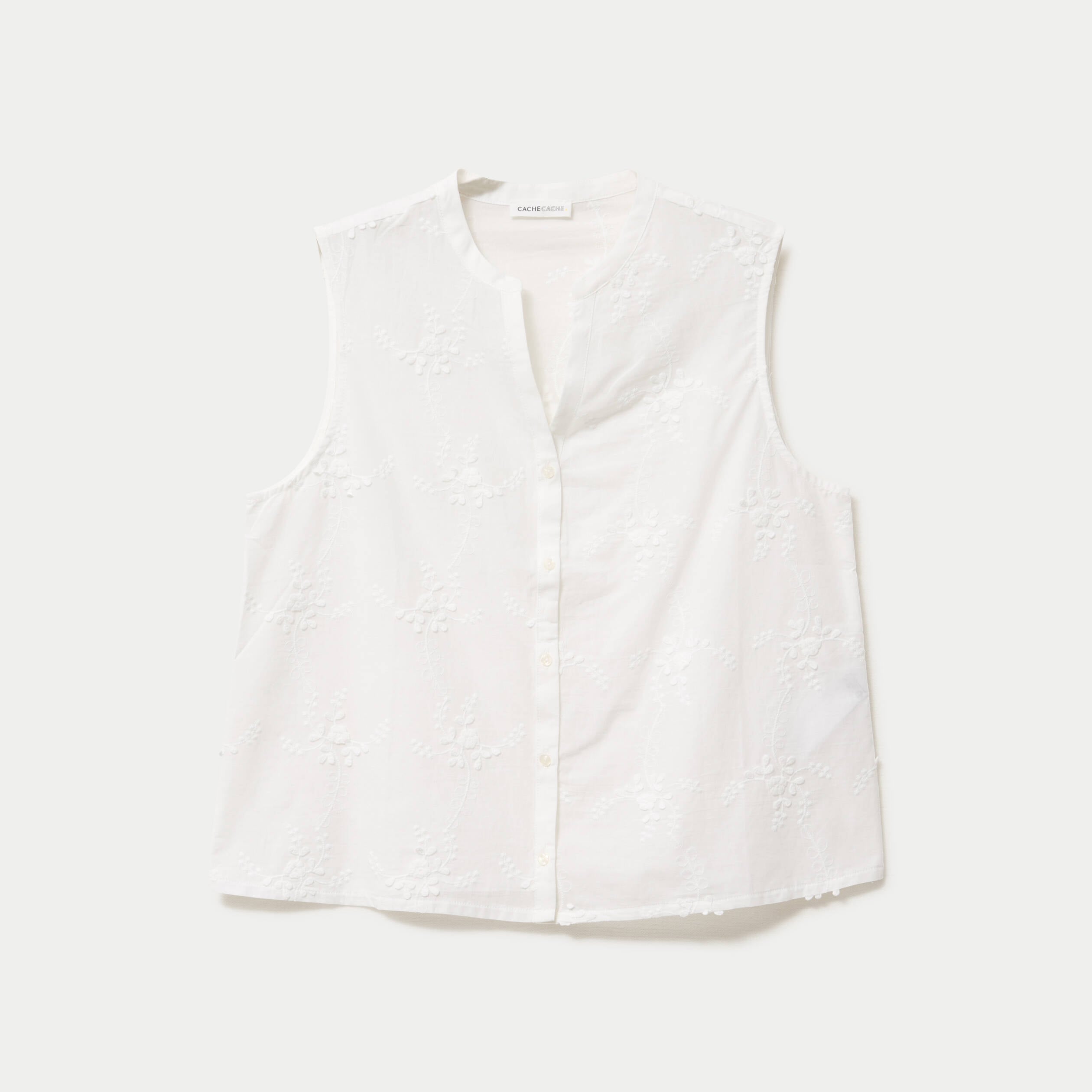 Chemise droite sans manches &agrave; relief ecru femme