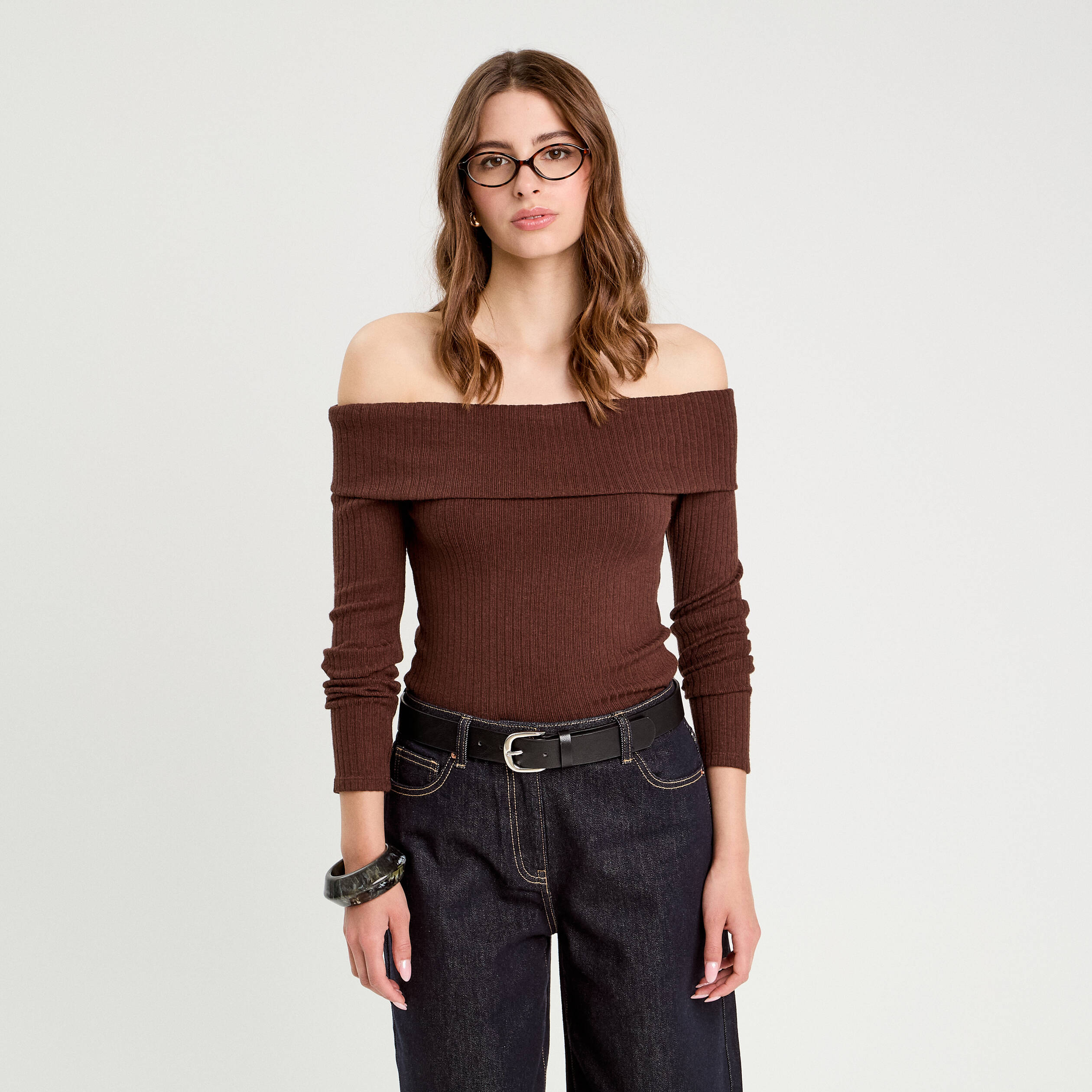 T-shirt manches longues marron fonc&eacute; femme