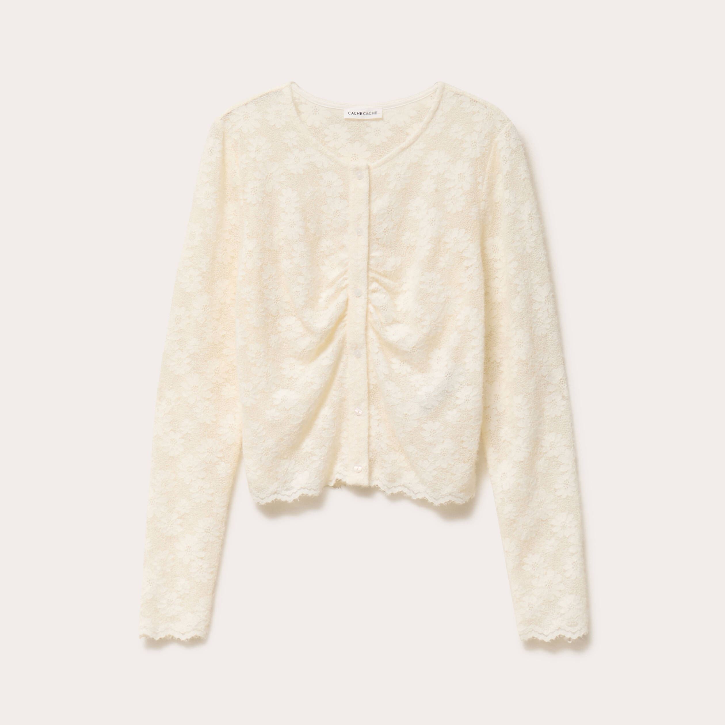 Gilet duveteux dentelle ivoire femme