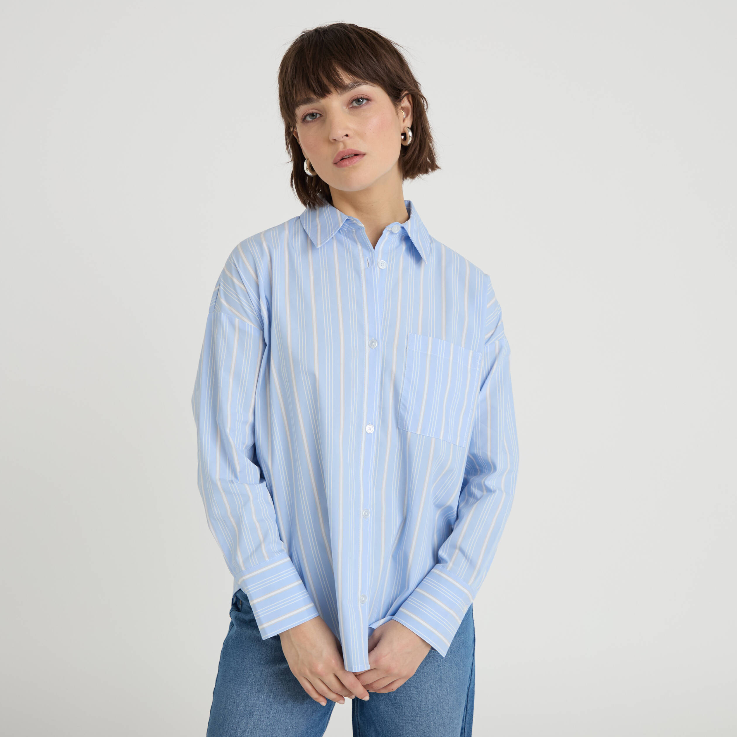 Chemise oversize col classique bleu ciel femme