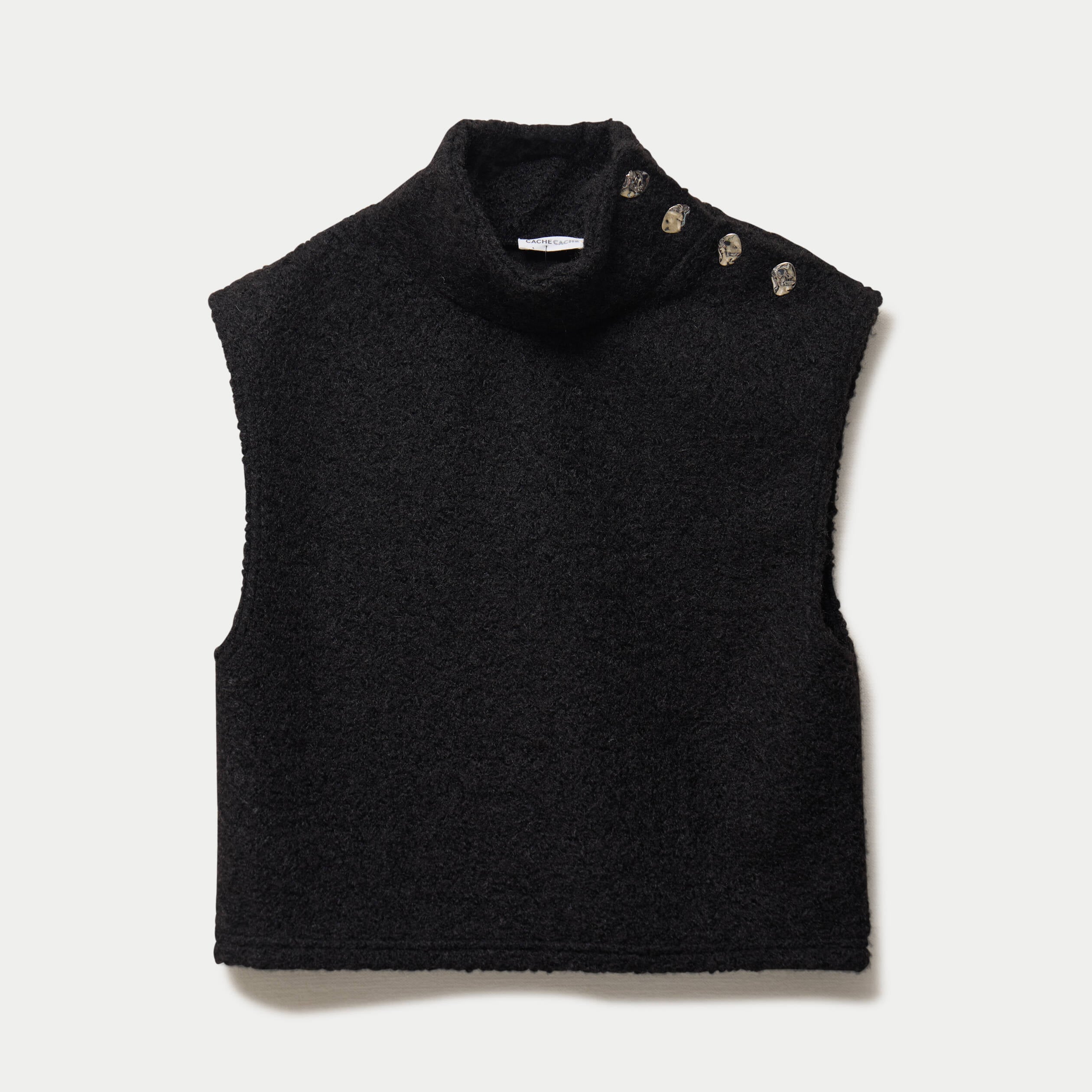 Pull droit sans manches col montant noir femme