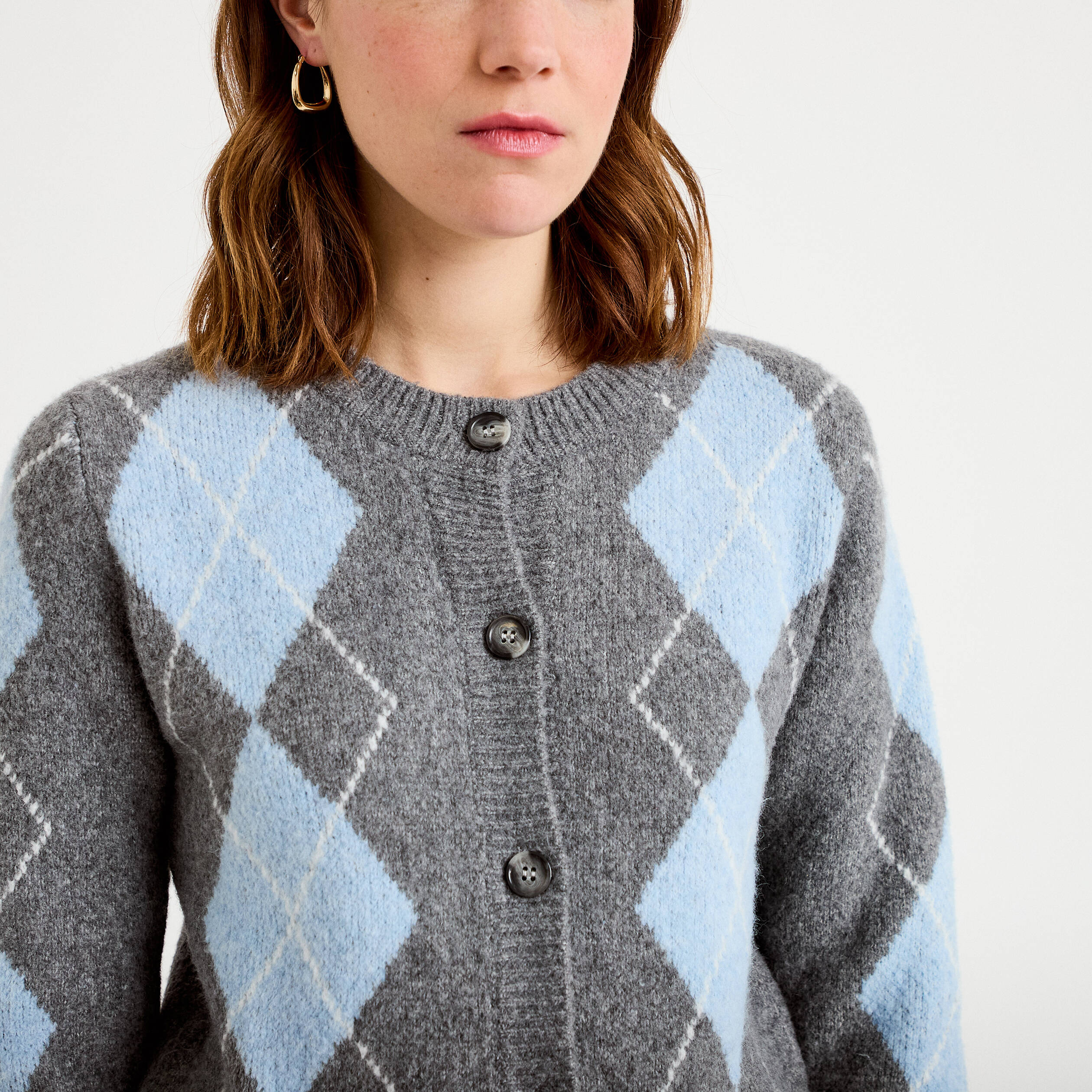Cardigan col rond manches longues gris fonc&eacute; femme