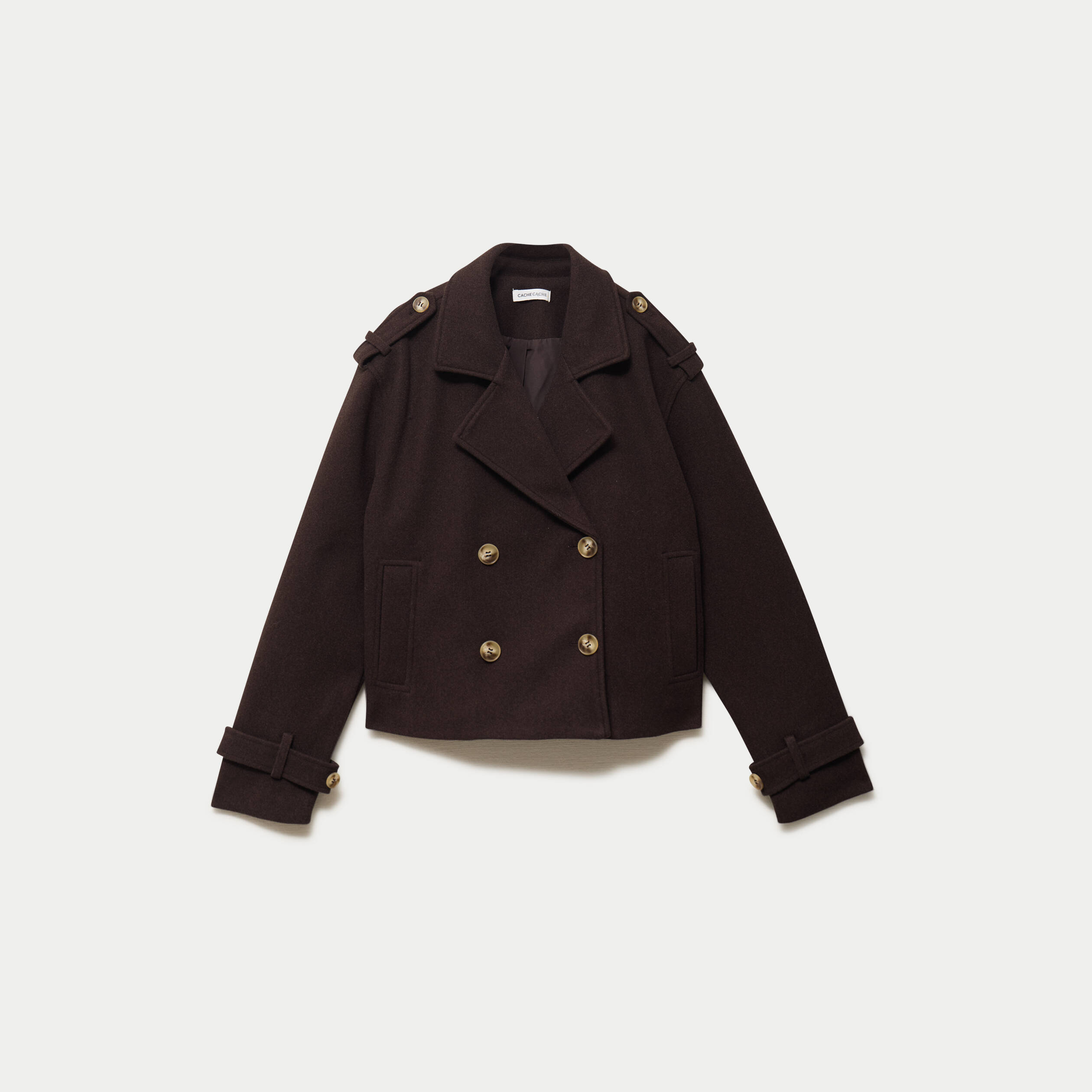 Trench court boutonn&eacute; marron fonc&eacute; femme