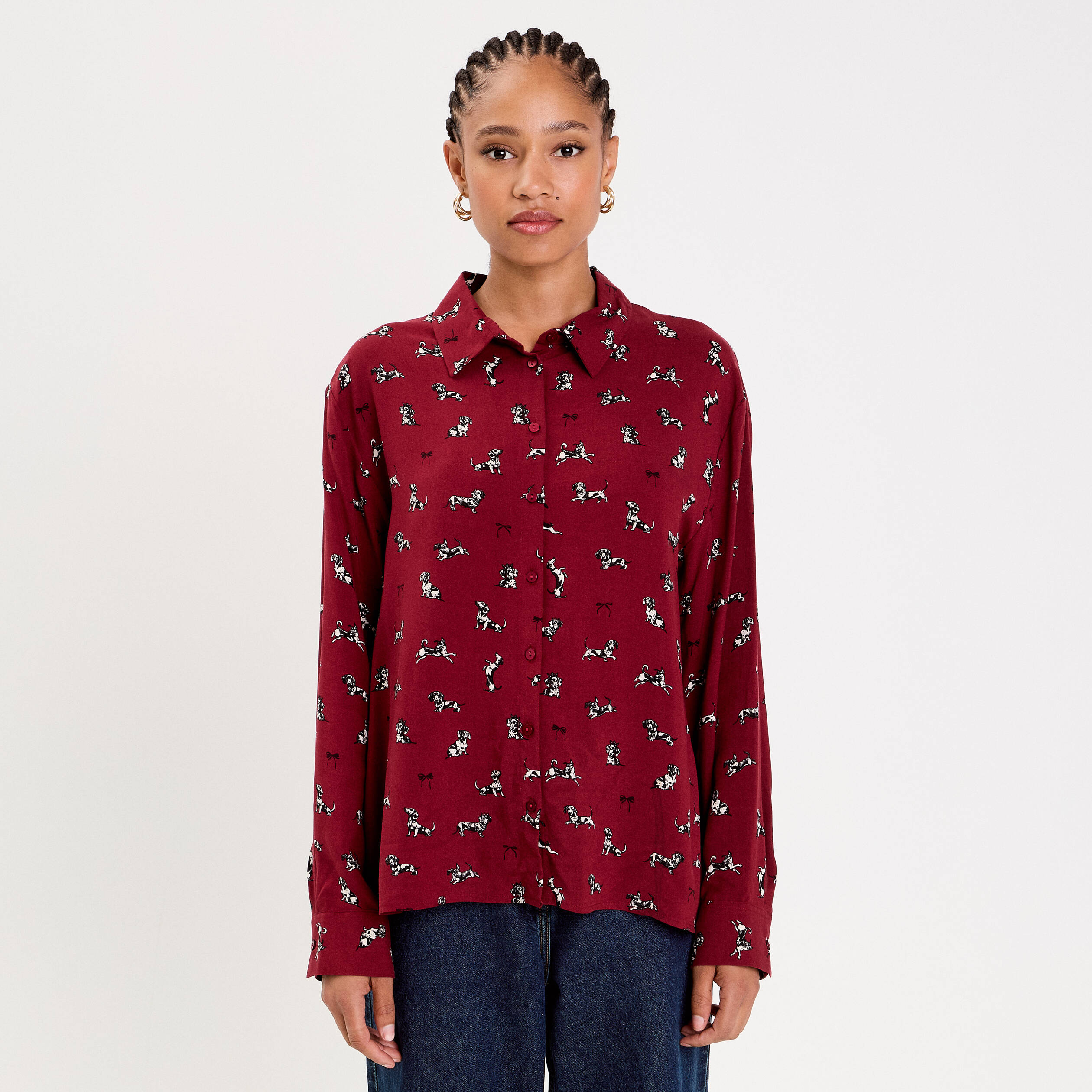 Chemise droite longue bordeaux femme