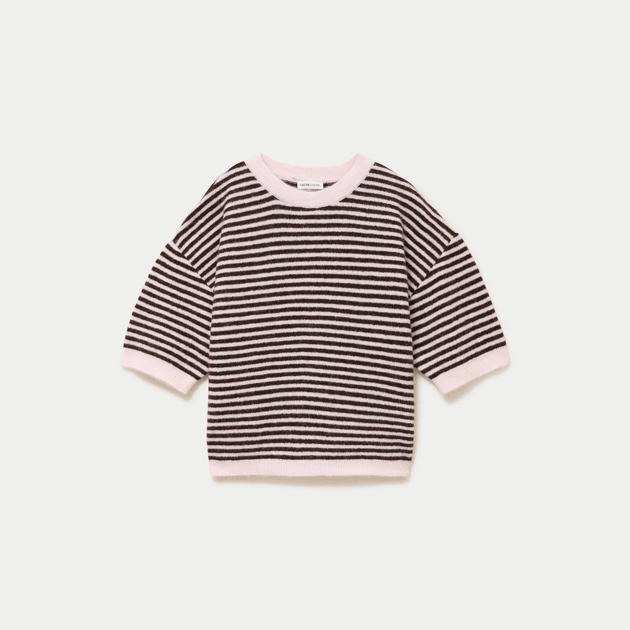 Pull ample duveteux manches courtes rose clair femme