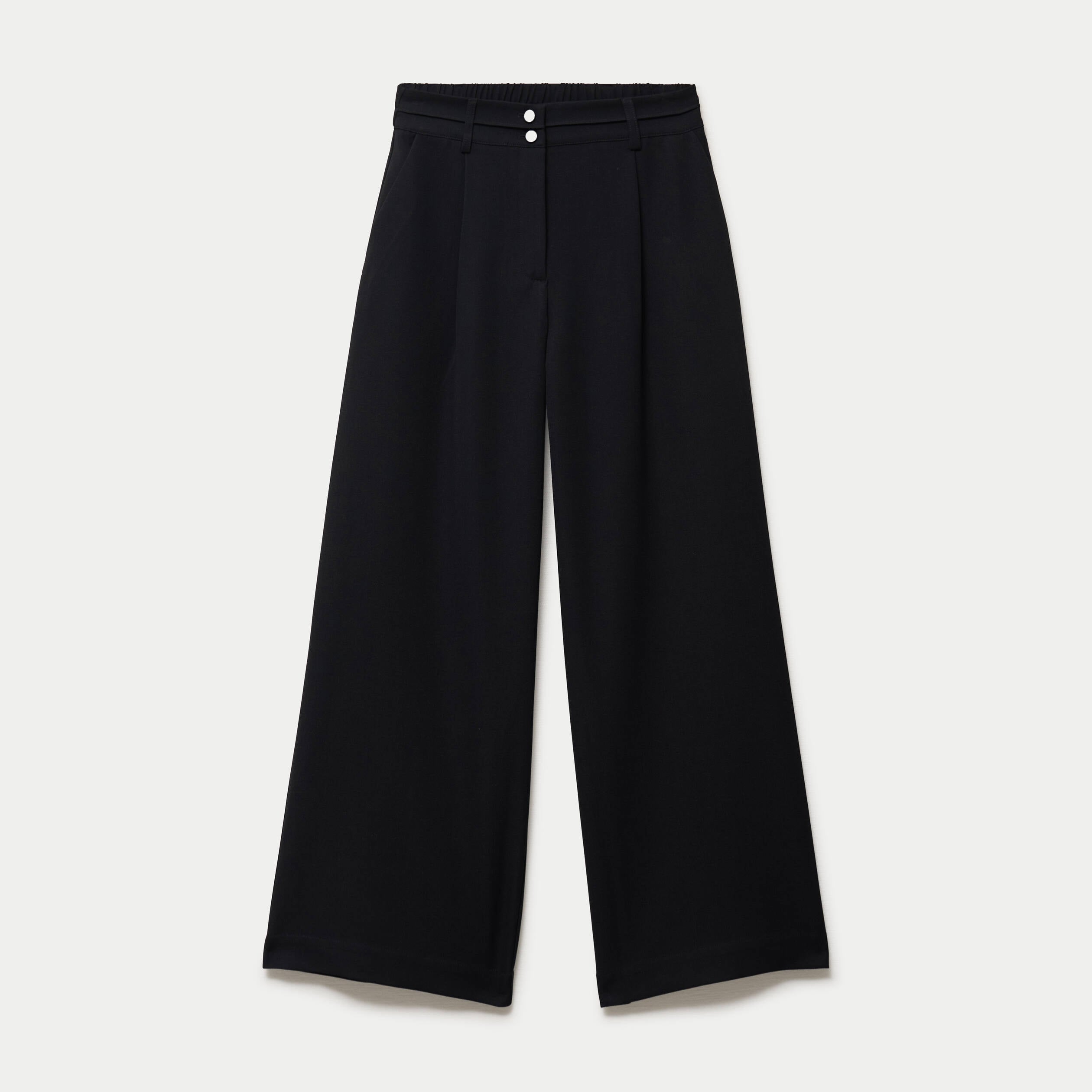 Pantalon large taille haute noir femme