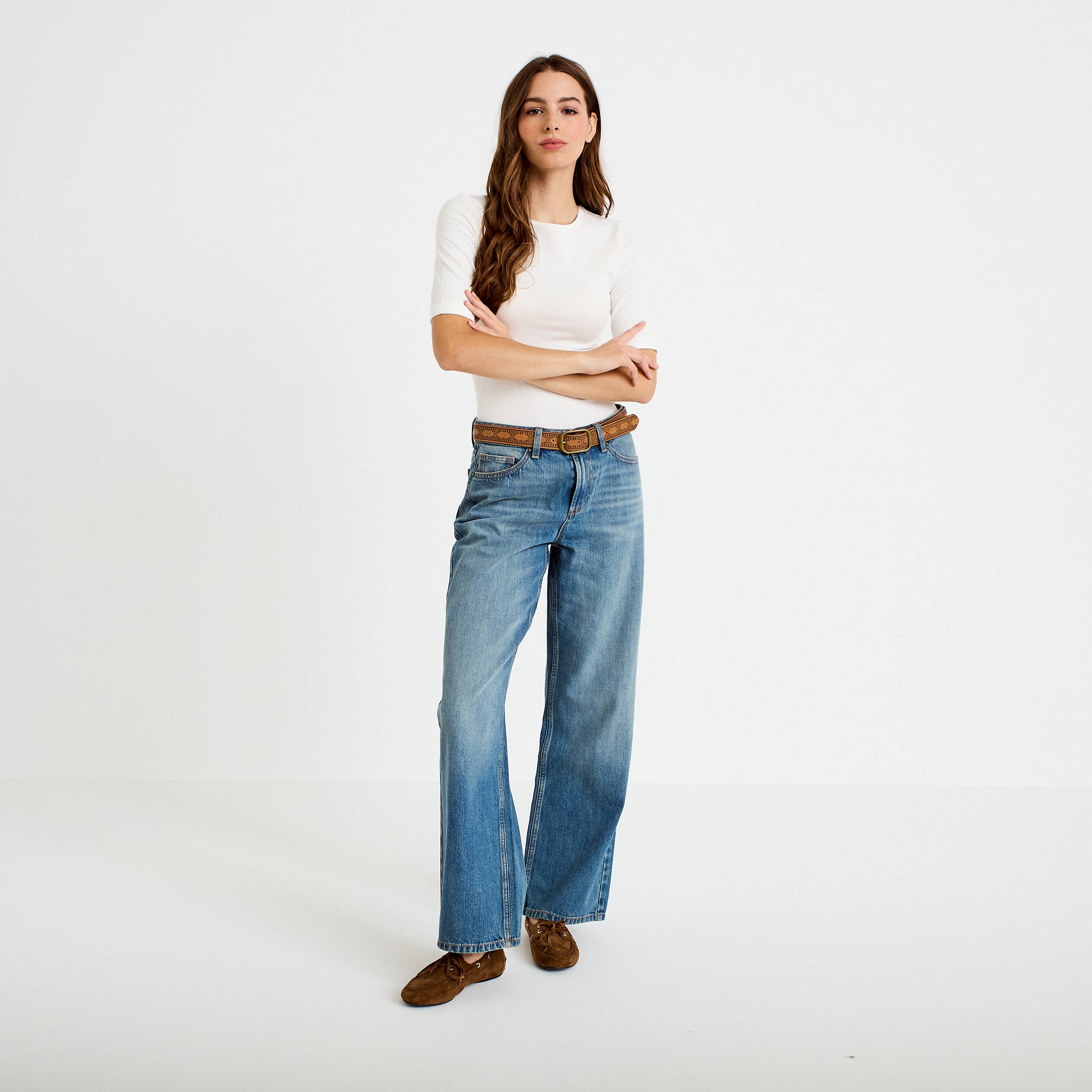 Jean wide leg ceinture amovible denim dirty femme