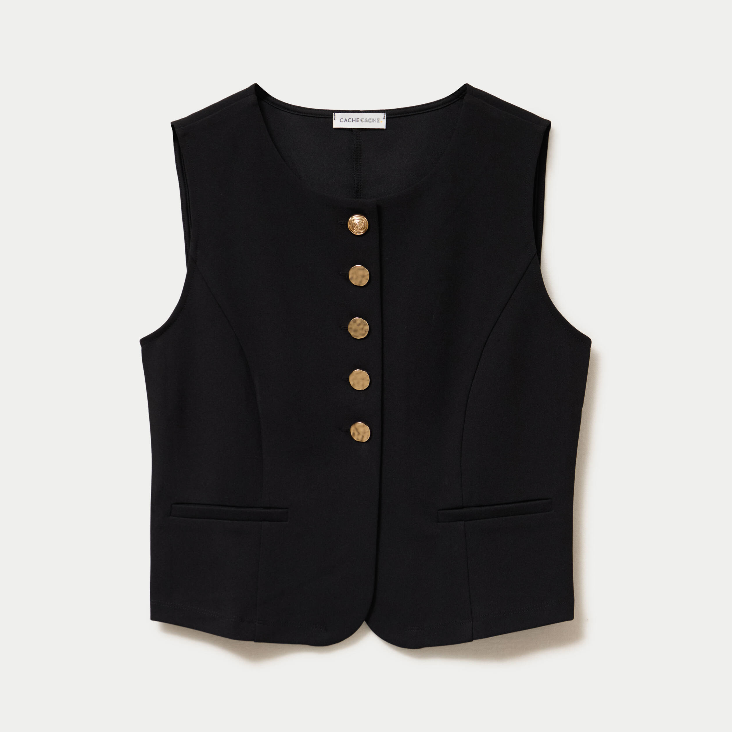 Gilet sans manches col rond noir femme