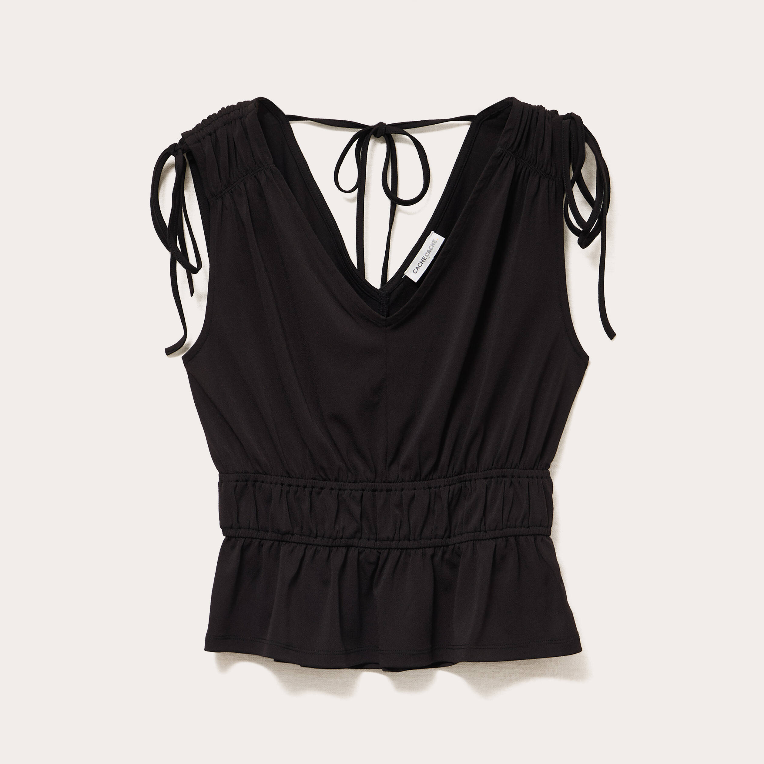 Blouse sans manches col v bas resserr&eacute; noir femme