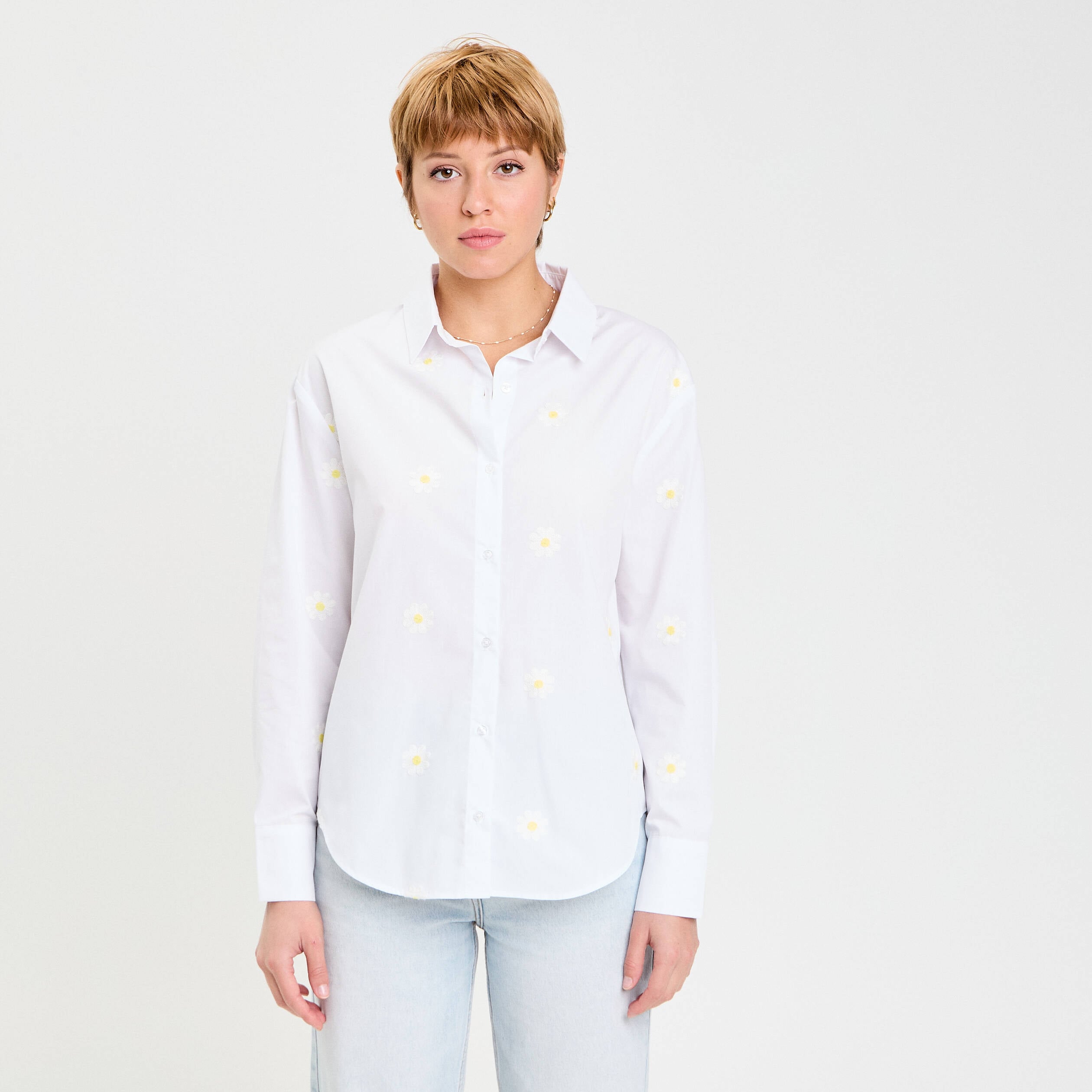 Chemise droite courte col classique blanc femme
