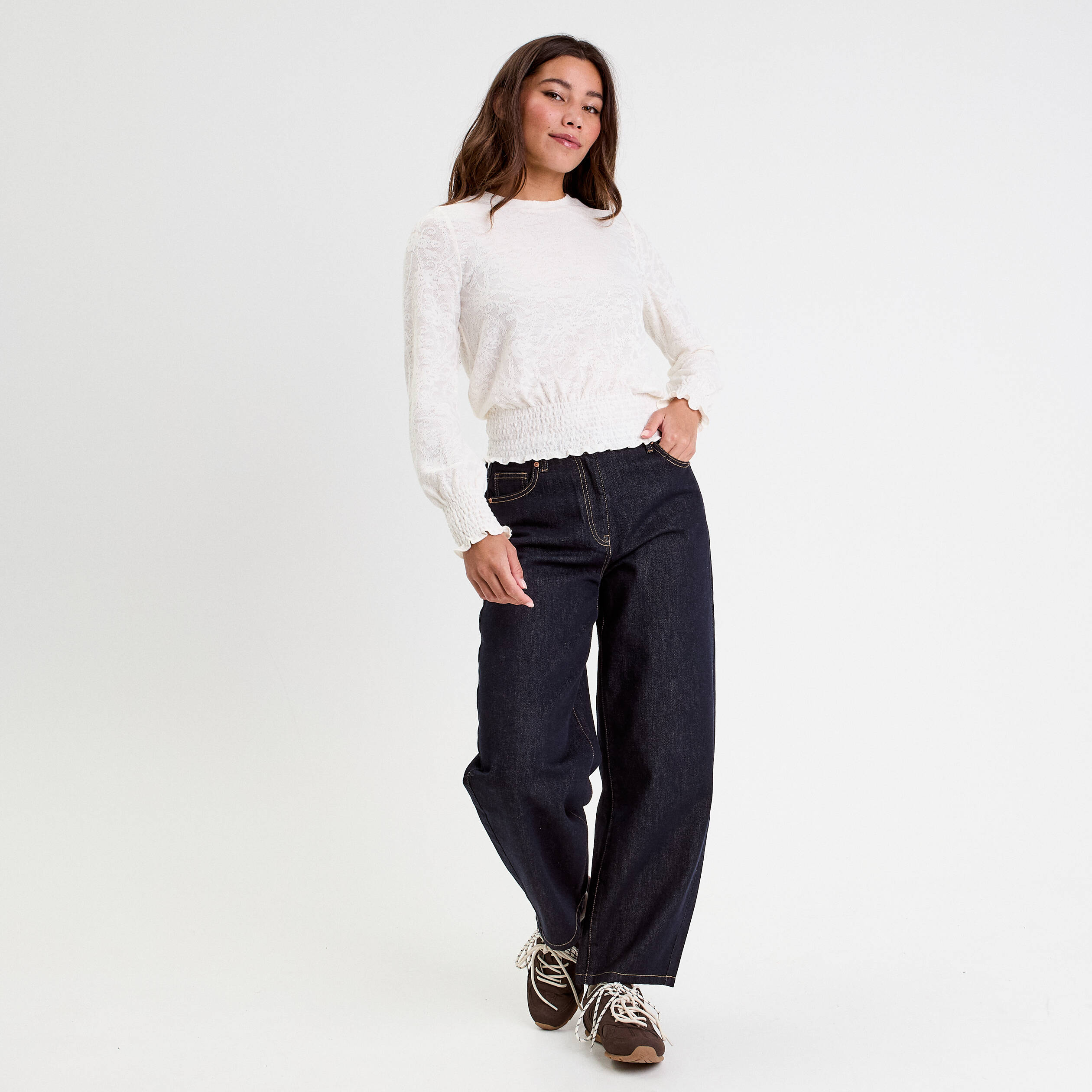 Blouse manches longues ecru femme