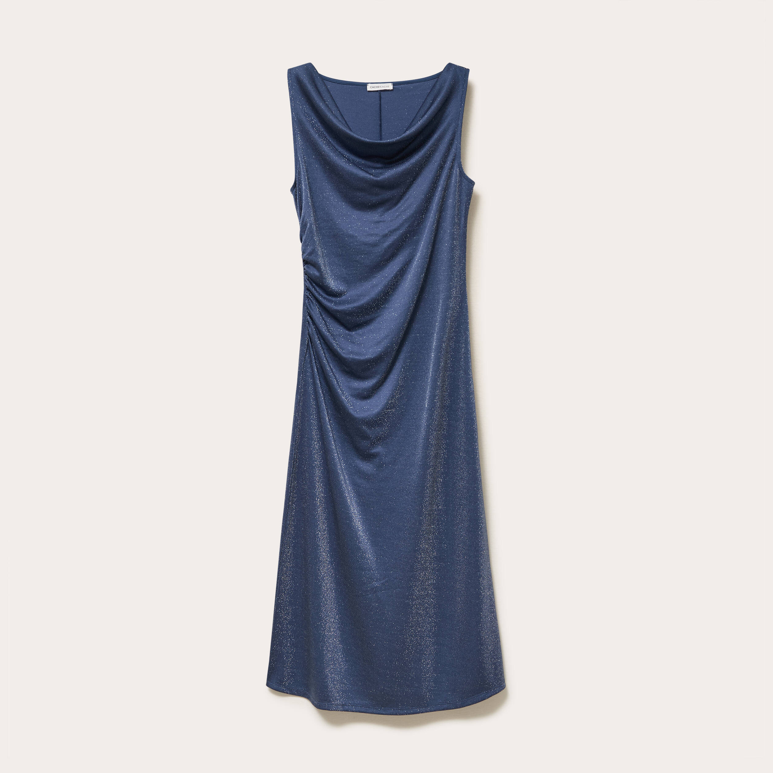 Robe longue fils m&eacute;tallis&eacute;s bleu fonc&eacute; femme