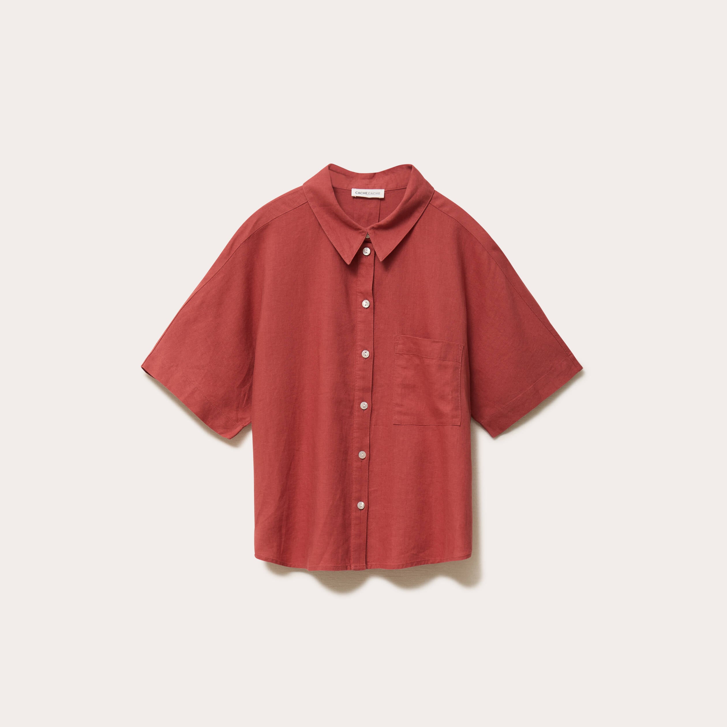 Chemise droite courte col classique vieux rose femme