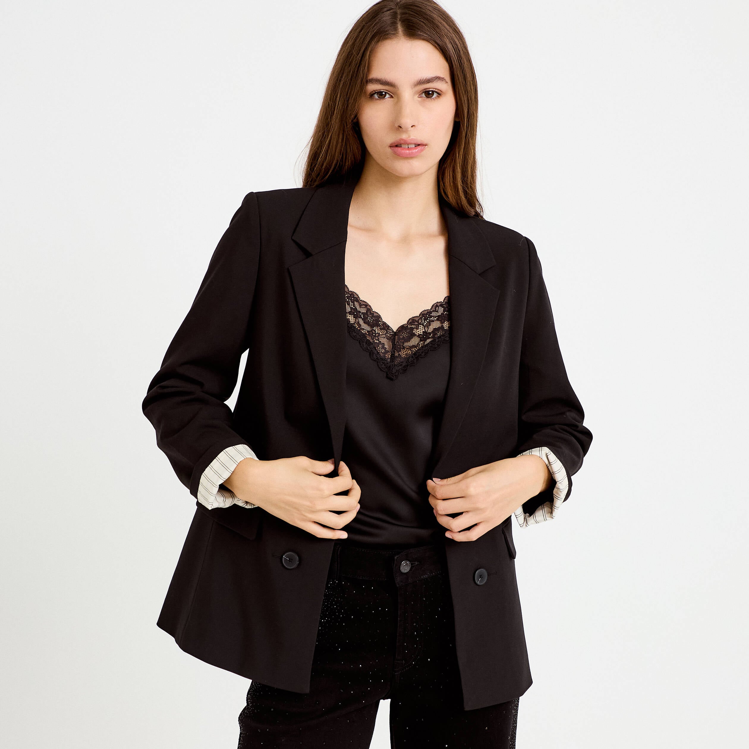 Blazer ajust&eacute; manches longues noir femme