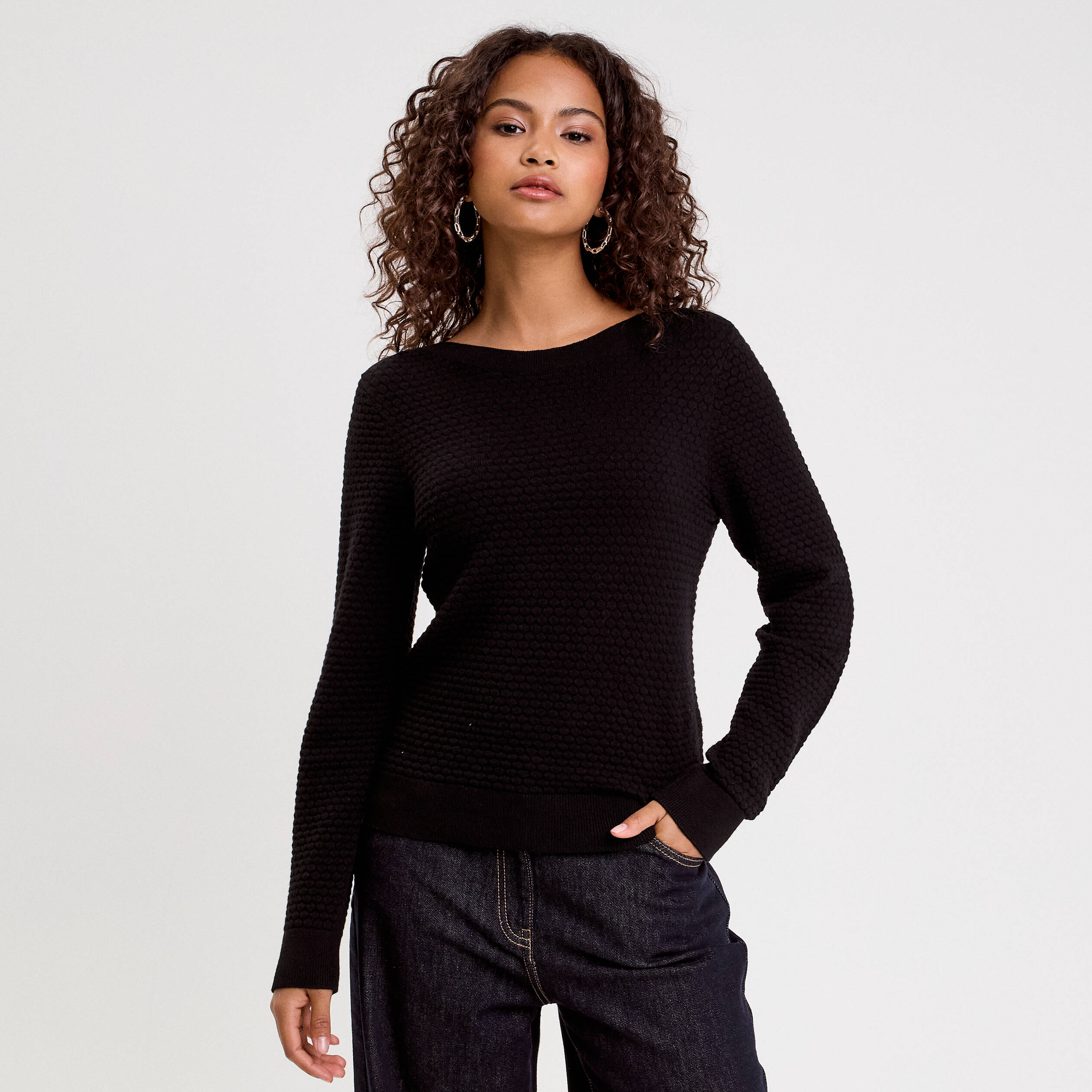 Pull col bateau noir femme