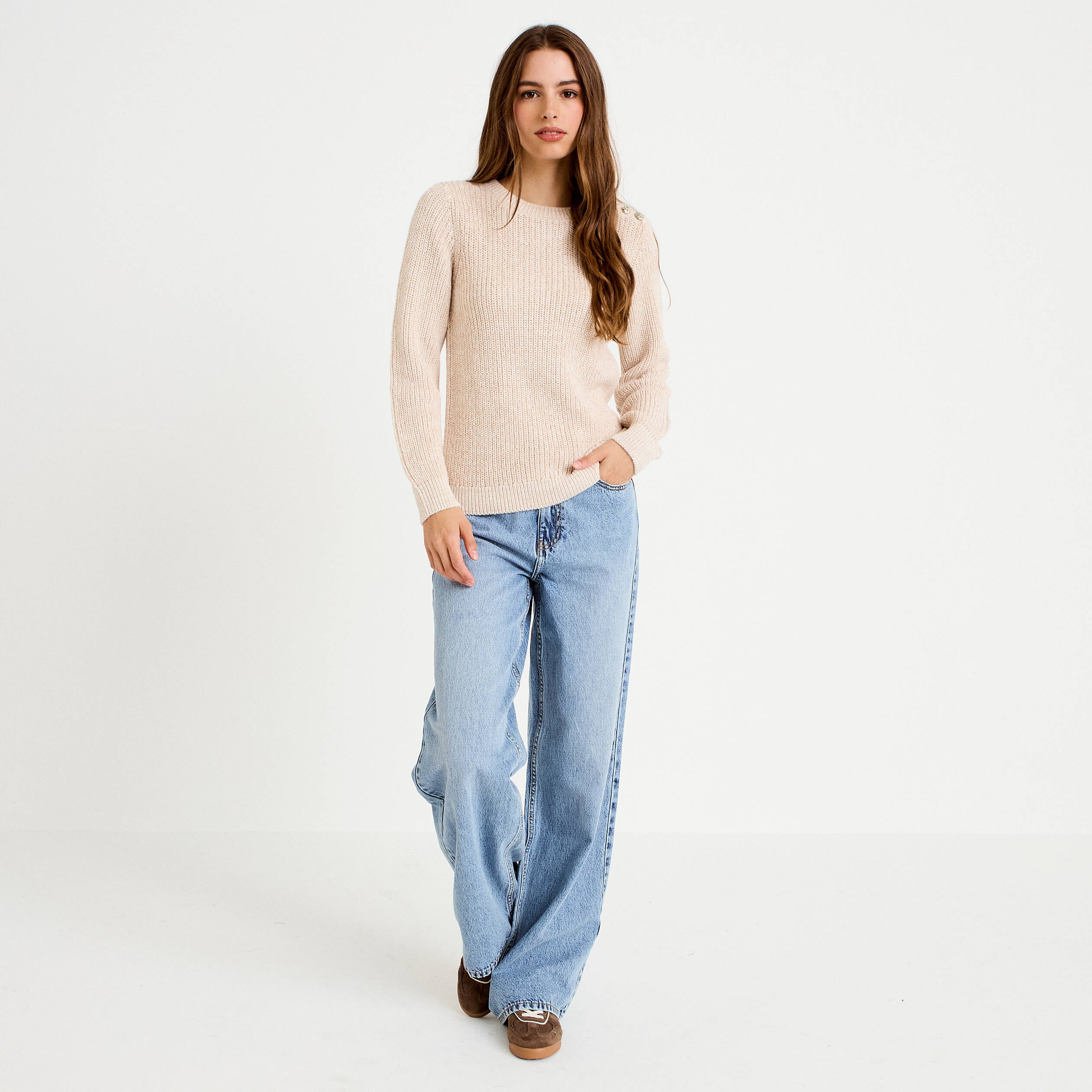 Pull manches longues brillant ivoire femme