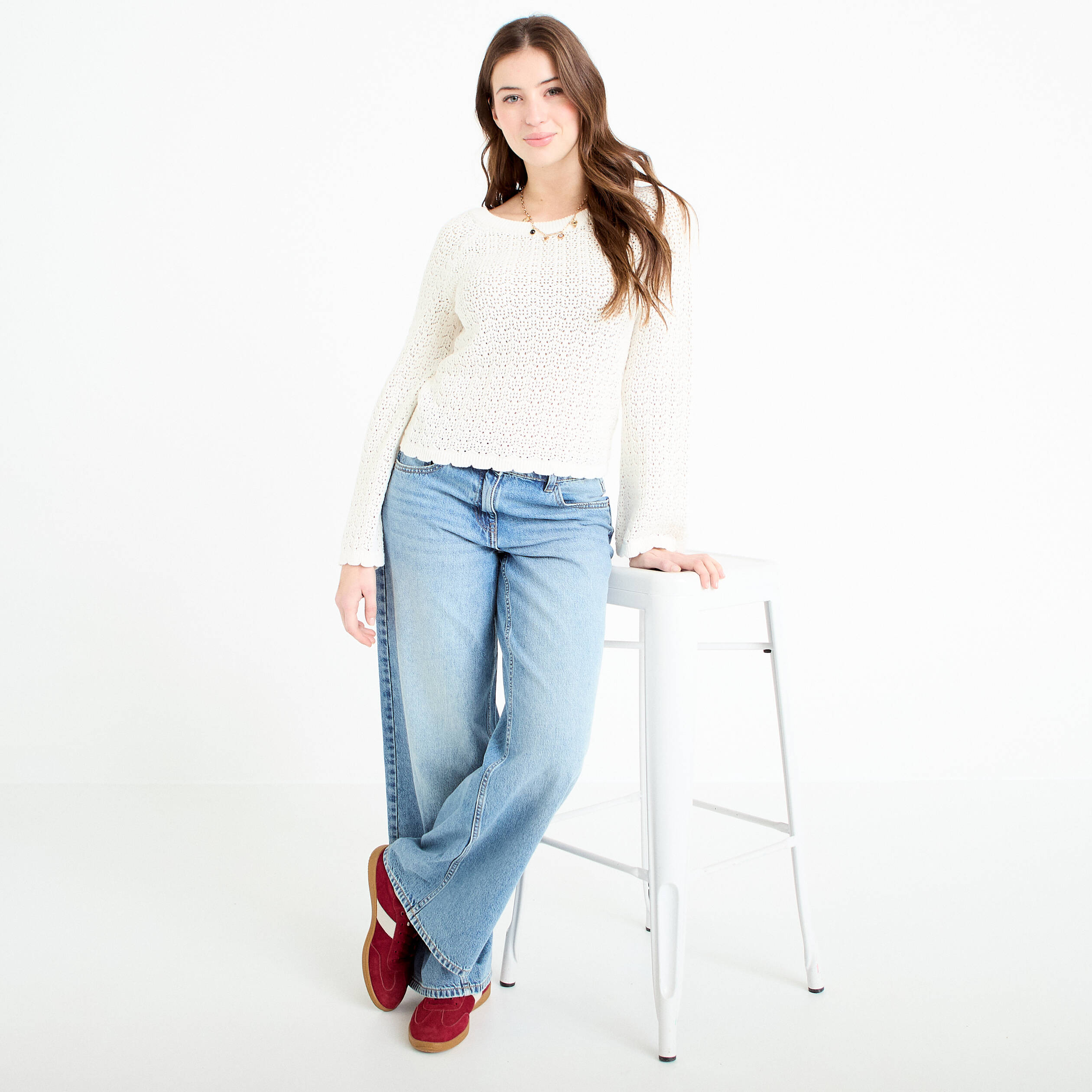 Pull ajour&eacute; ecru femme