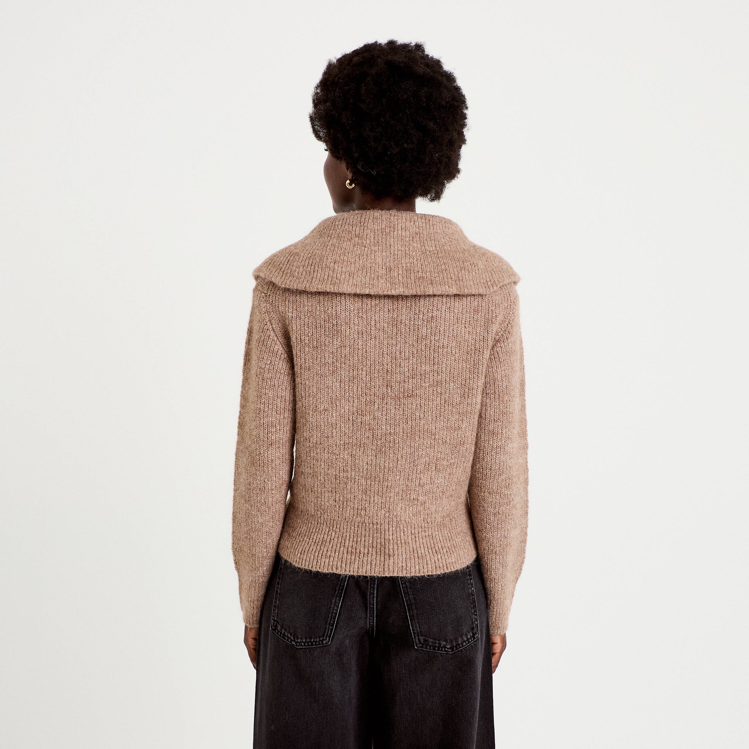 Pull col camionneur manches longues beige femme