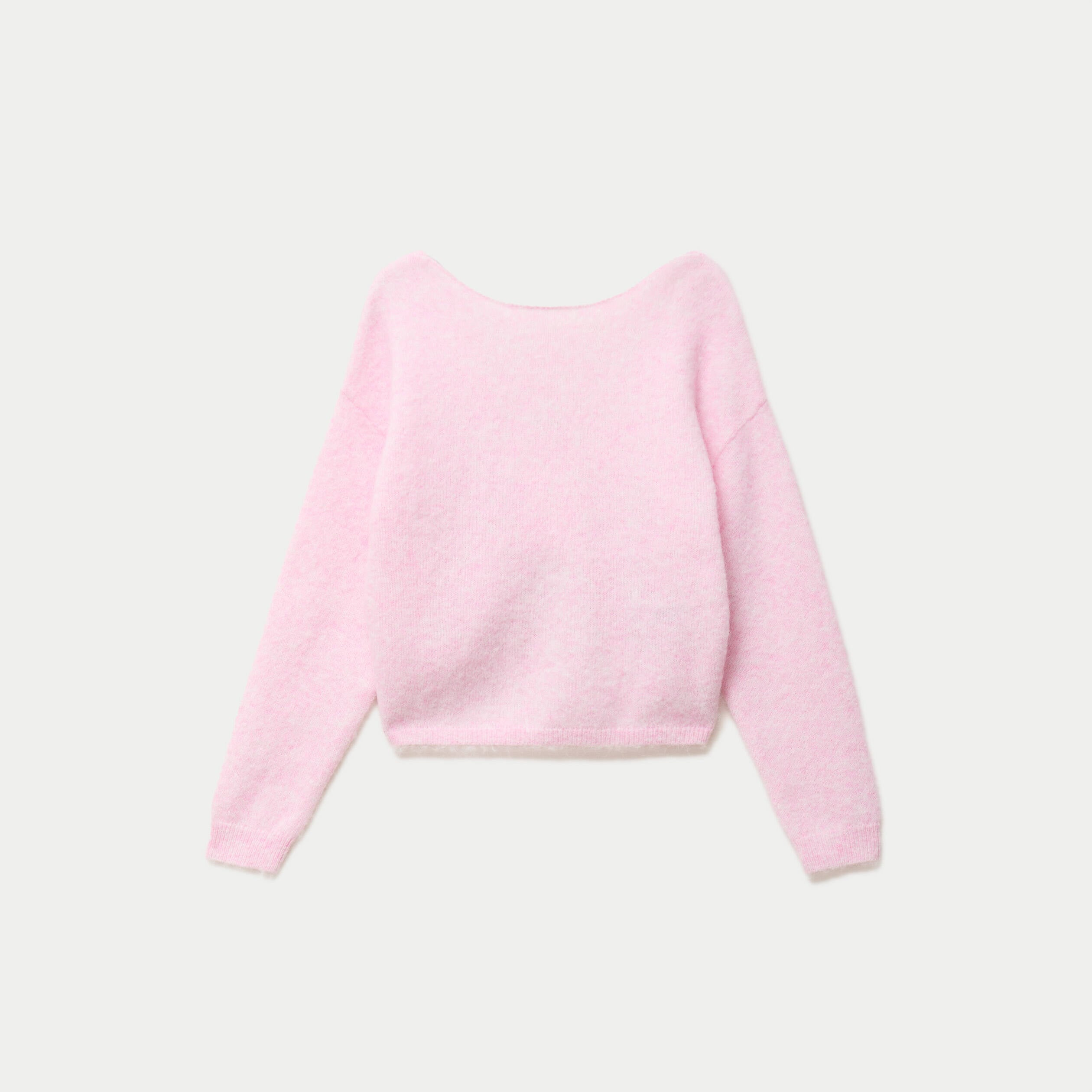 Pull col rond manches longues rose clair femme