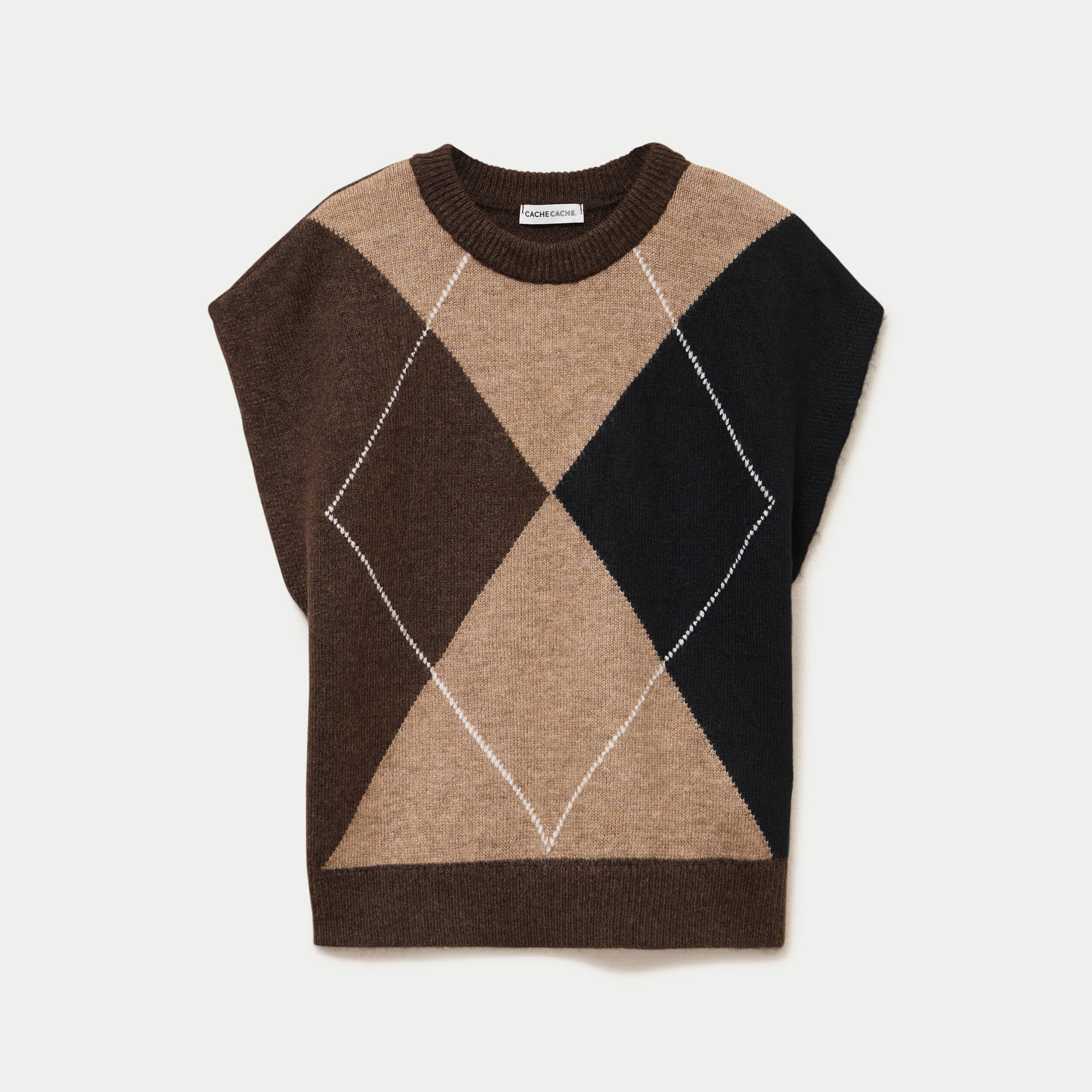 Pull sans manches beige femme