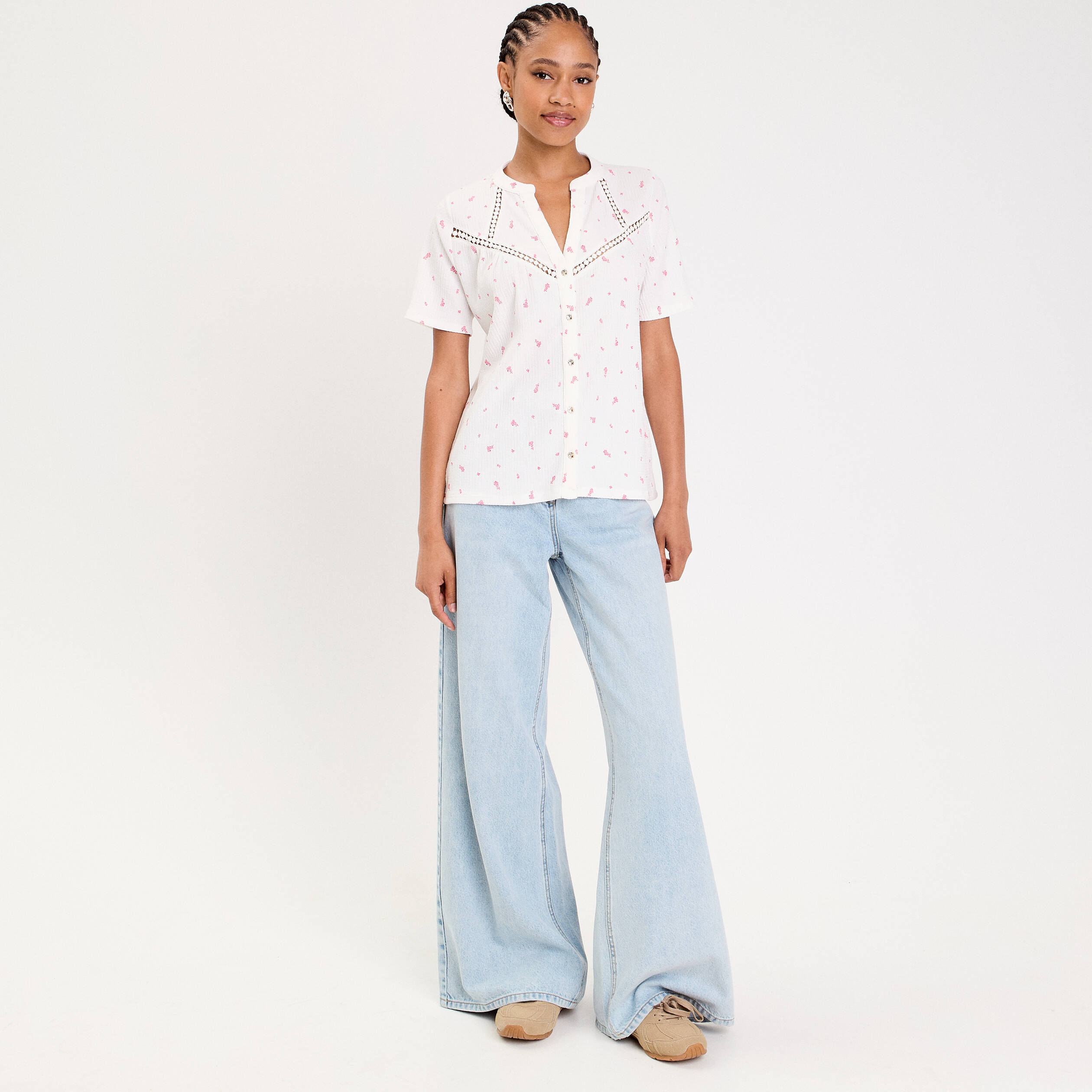 Blouse manches courtes blanc femme