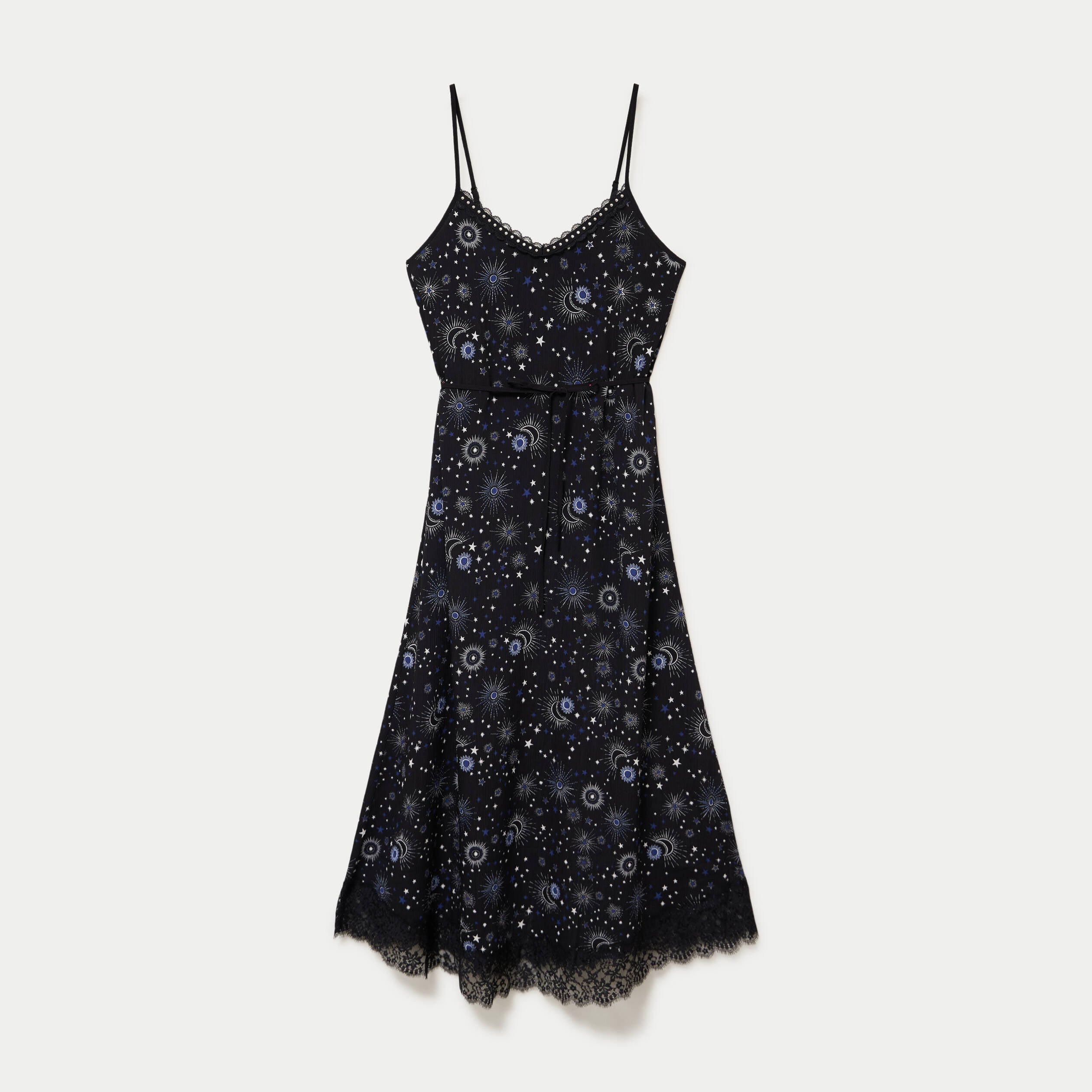 Robe longue &eacute;vas&eacute;e col v dentelle noir femme