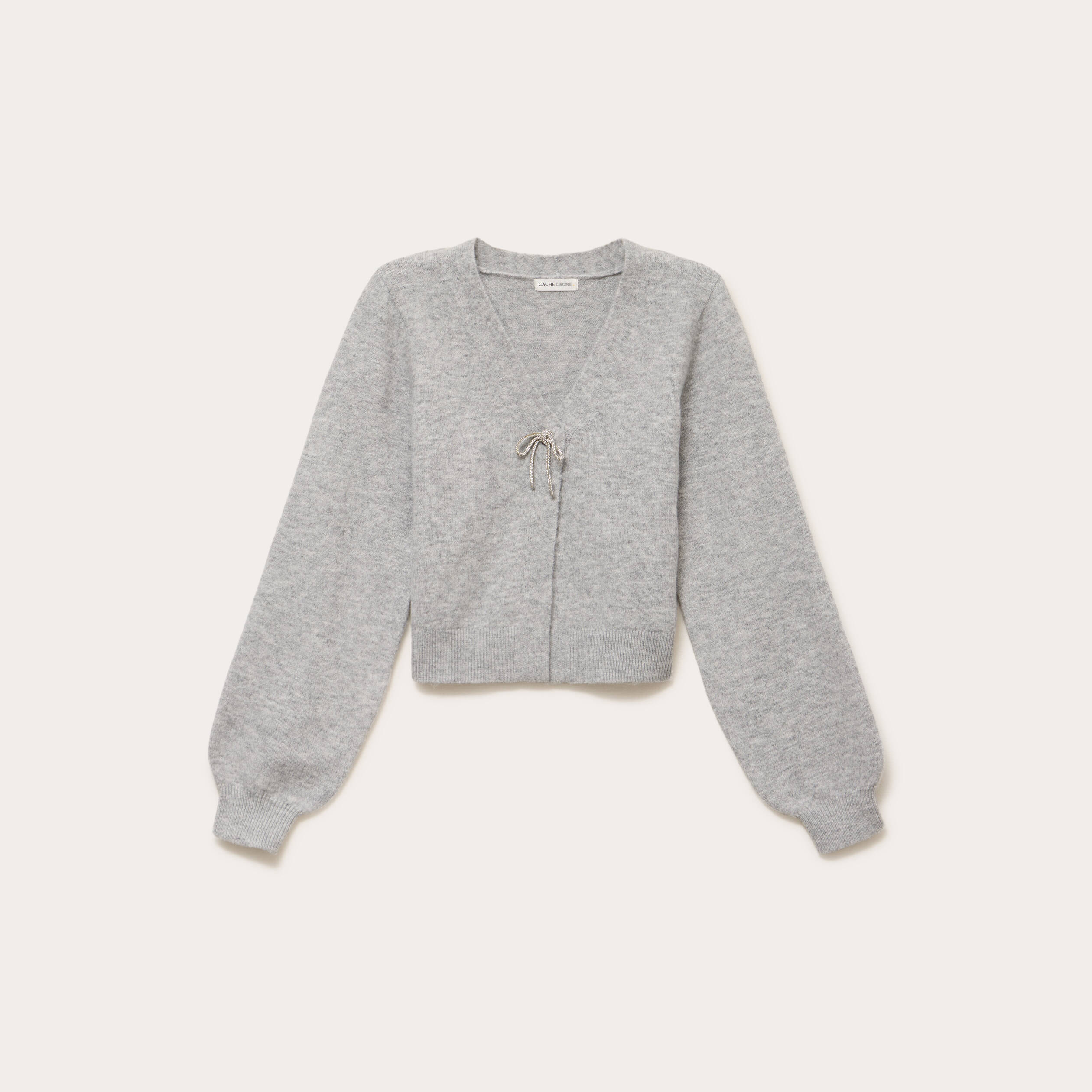 Gilet avec noeud &agrave; strass gris clair femme