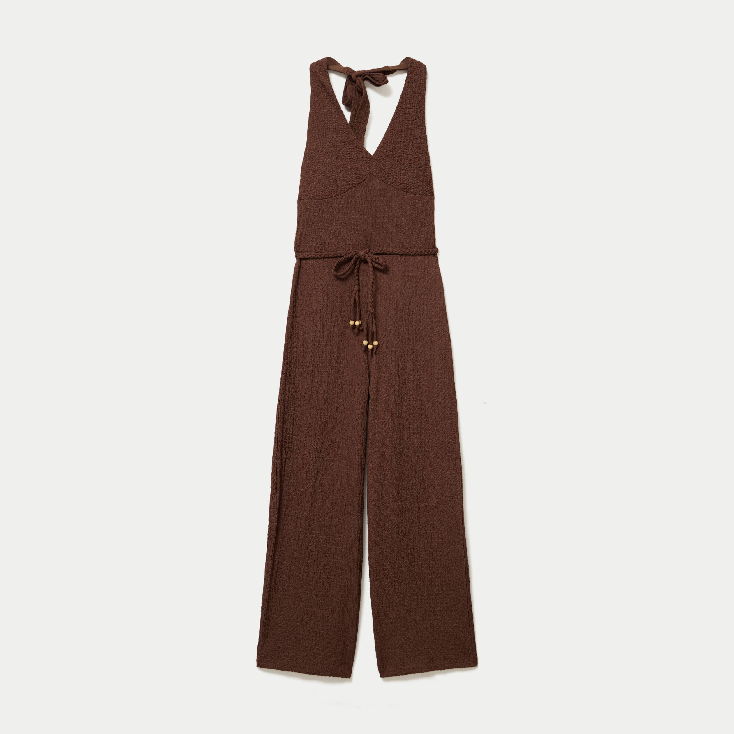 Combinaison large sans manches col v marron femme