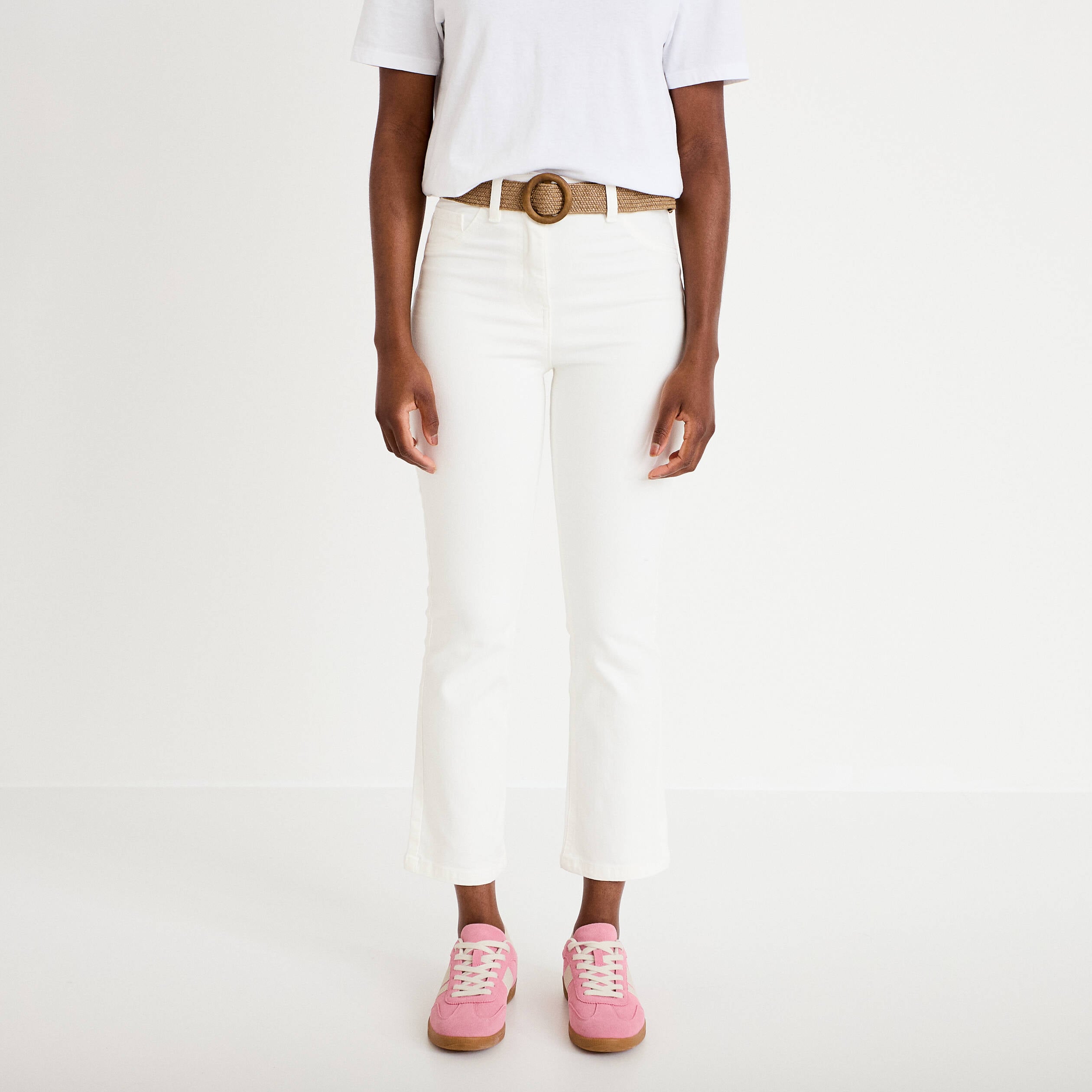 Jean bootcut cropped taille haute ecru femme