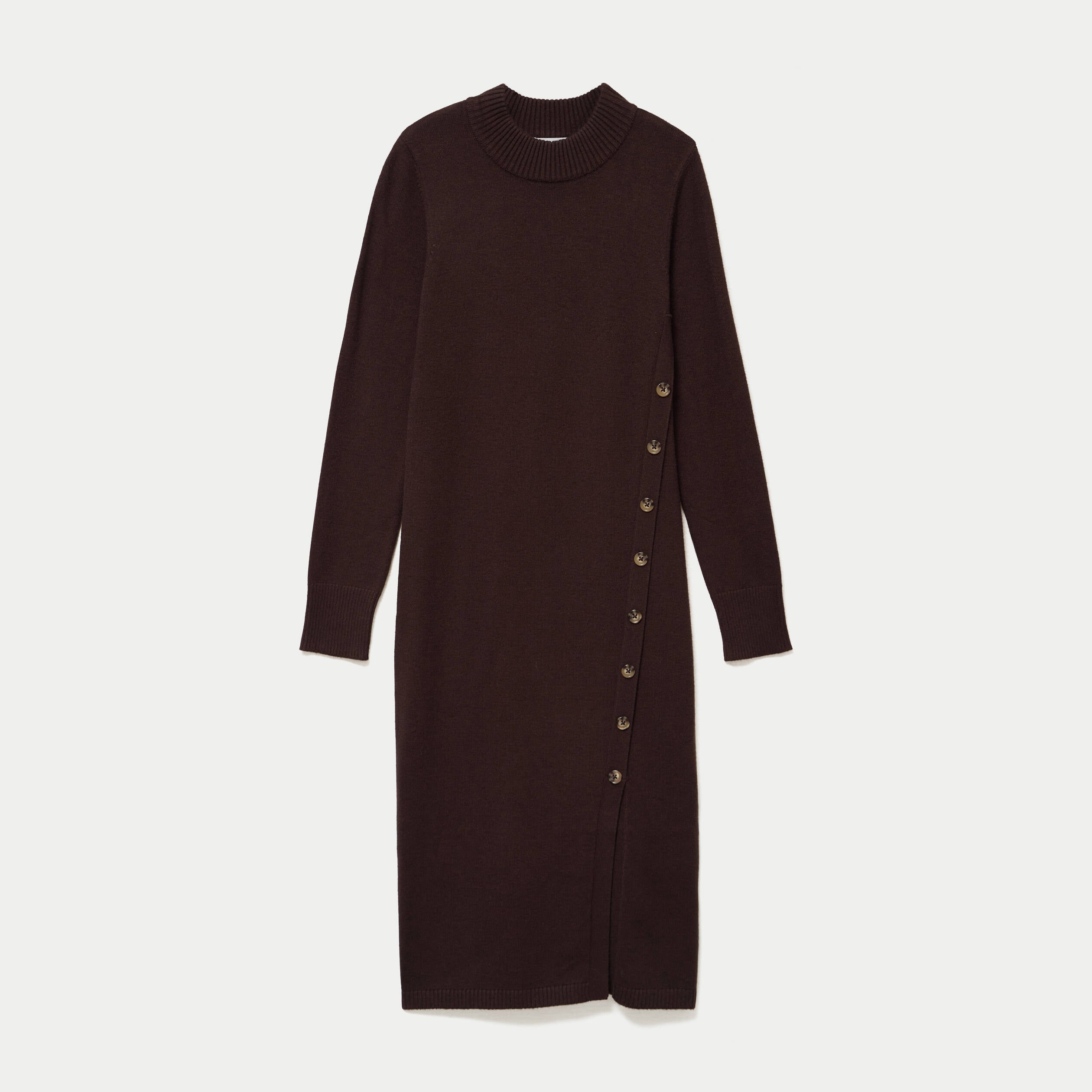 Robe pull ajust&eacute;e manches longues marron fonc&eacute; femme