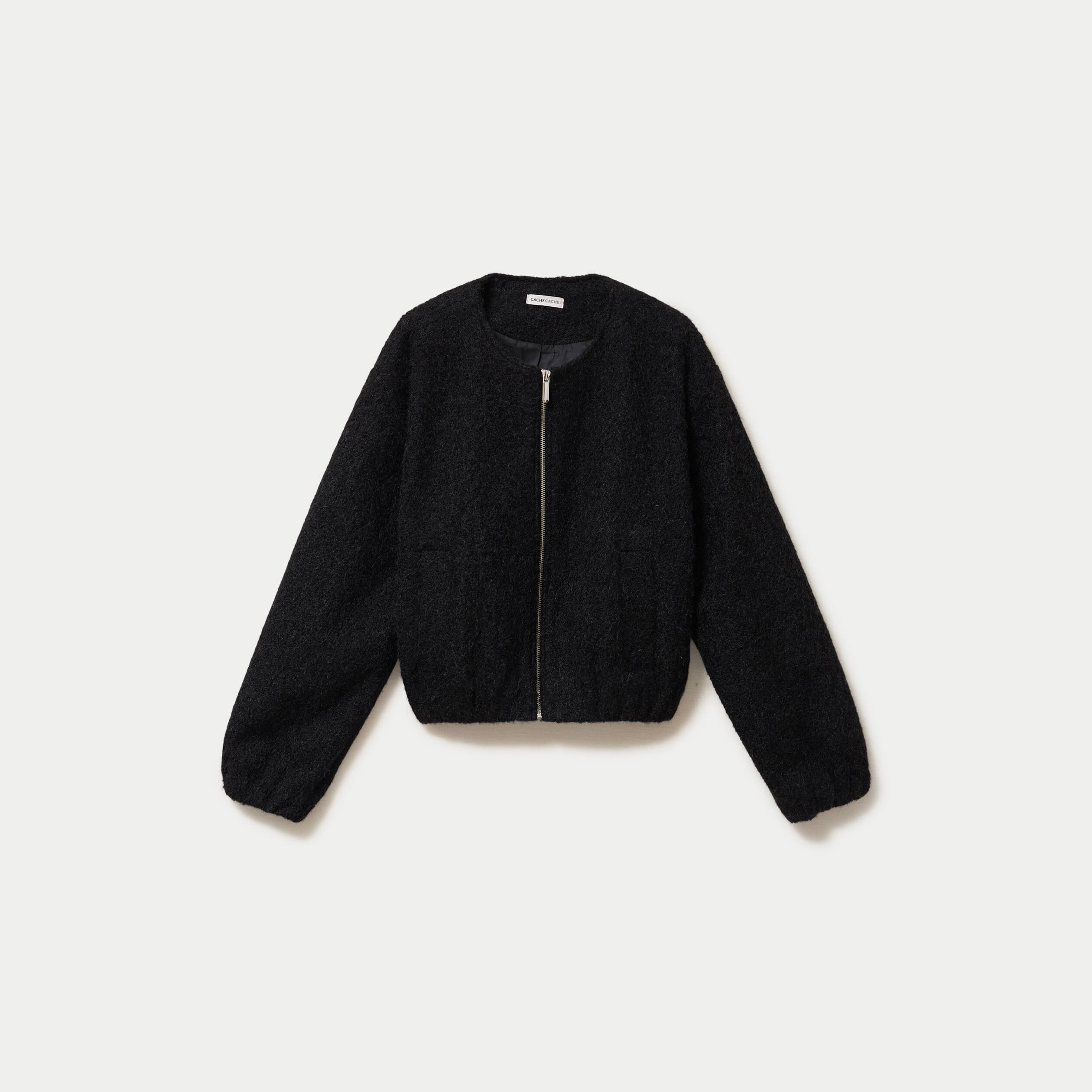 Veste cropped bas resserr&eacute; noir femme