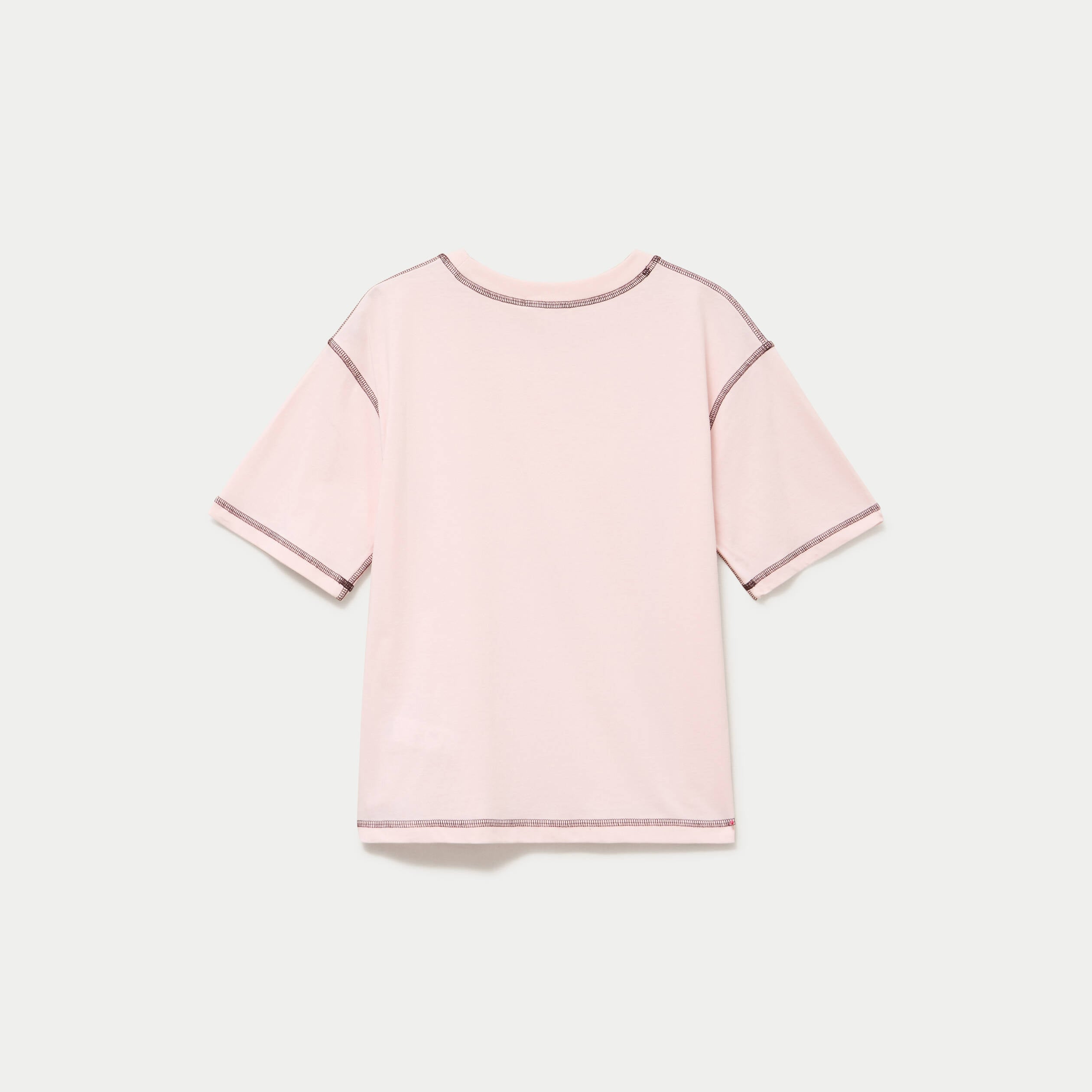 Top col rond manches courtes rose clair femme