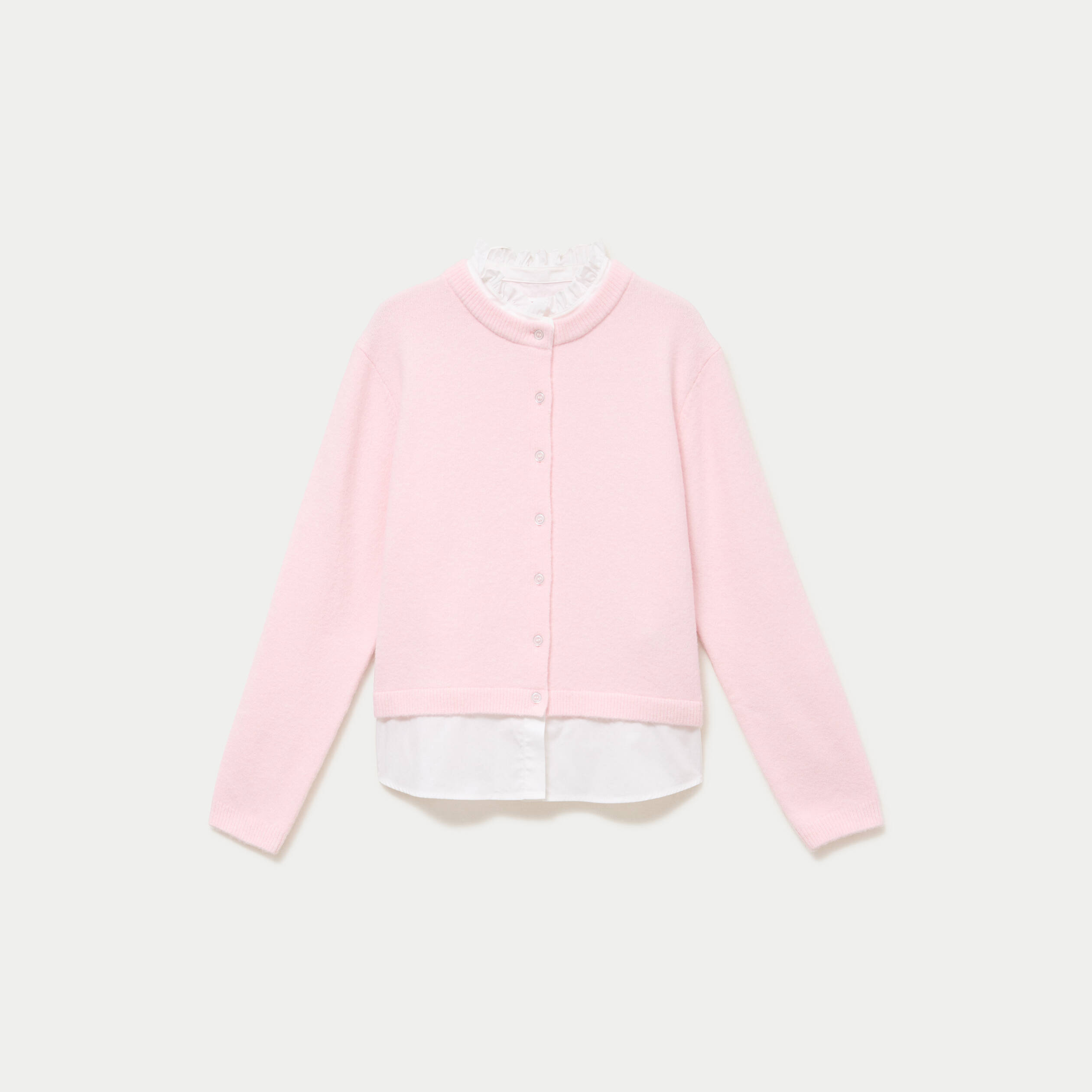 Gilet 2-en-1 col chemise manches longues rose clair femme