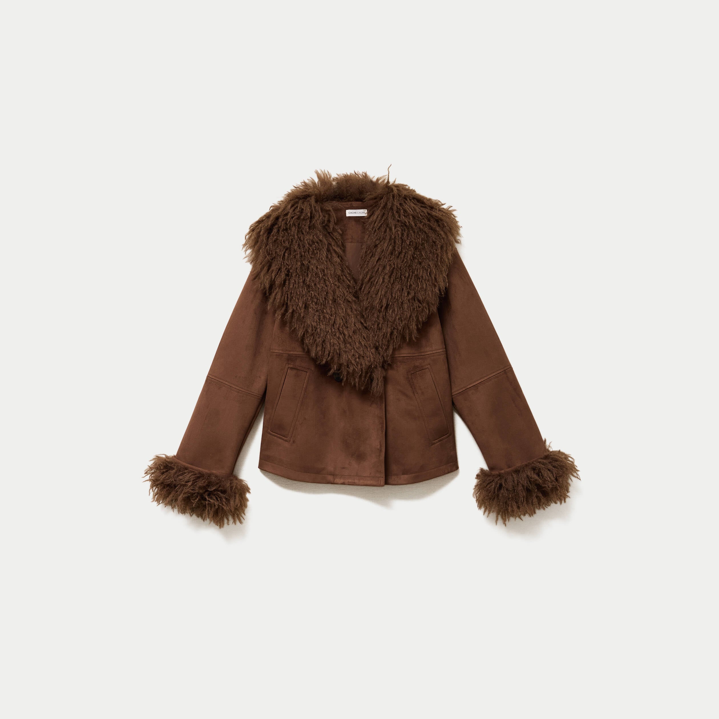 Manteau droit manches longues marron femme