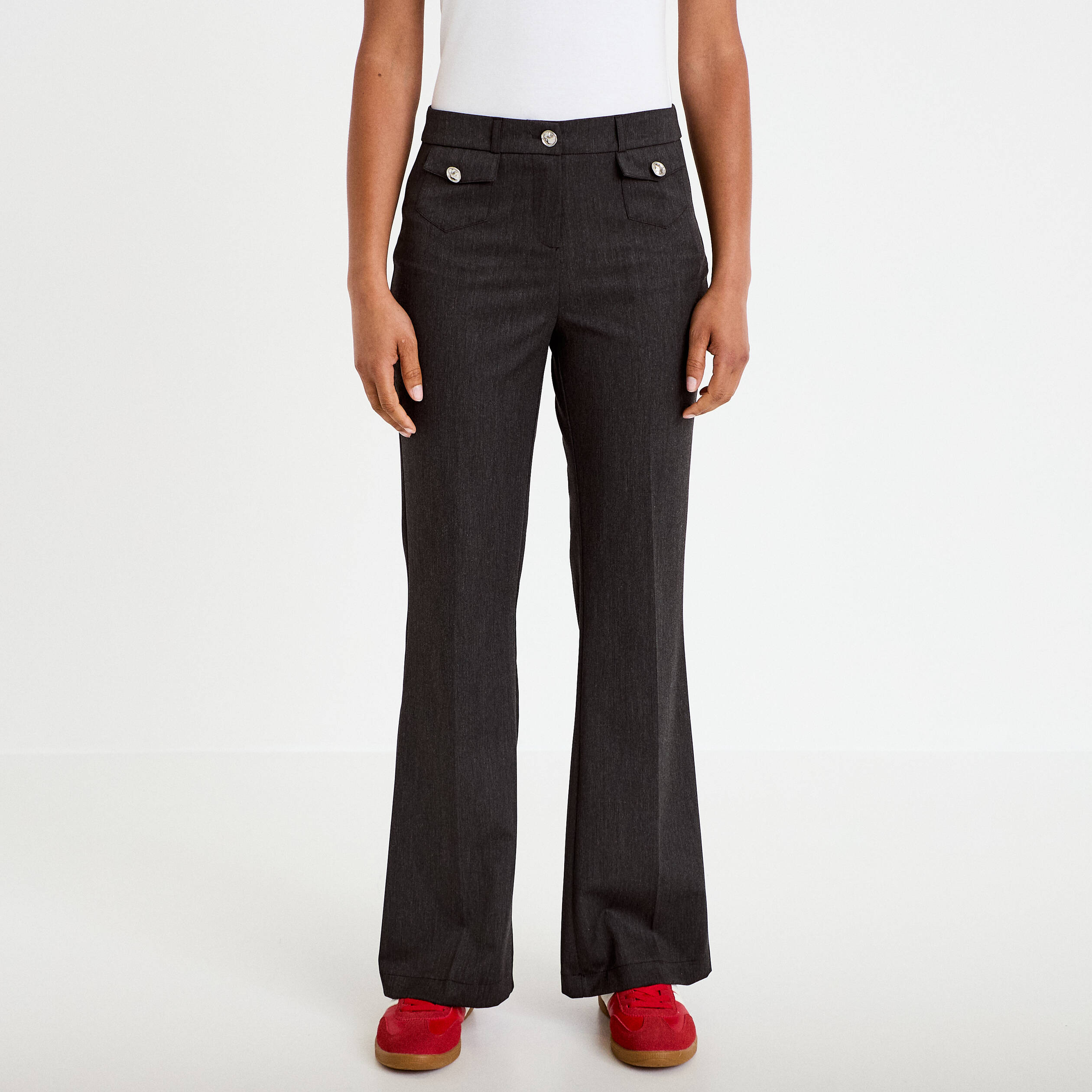 Pantalon bootcut taille basse gris fonc&eacute; femme