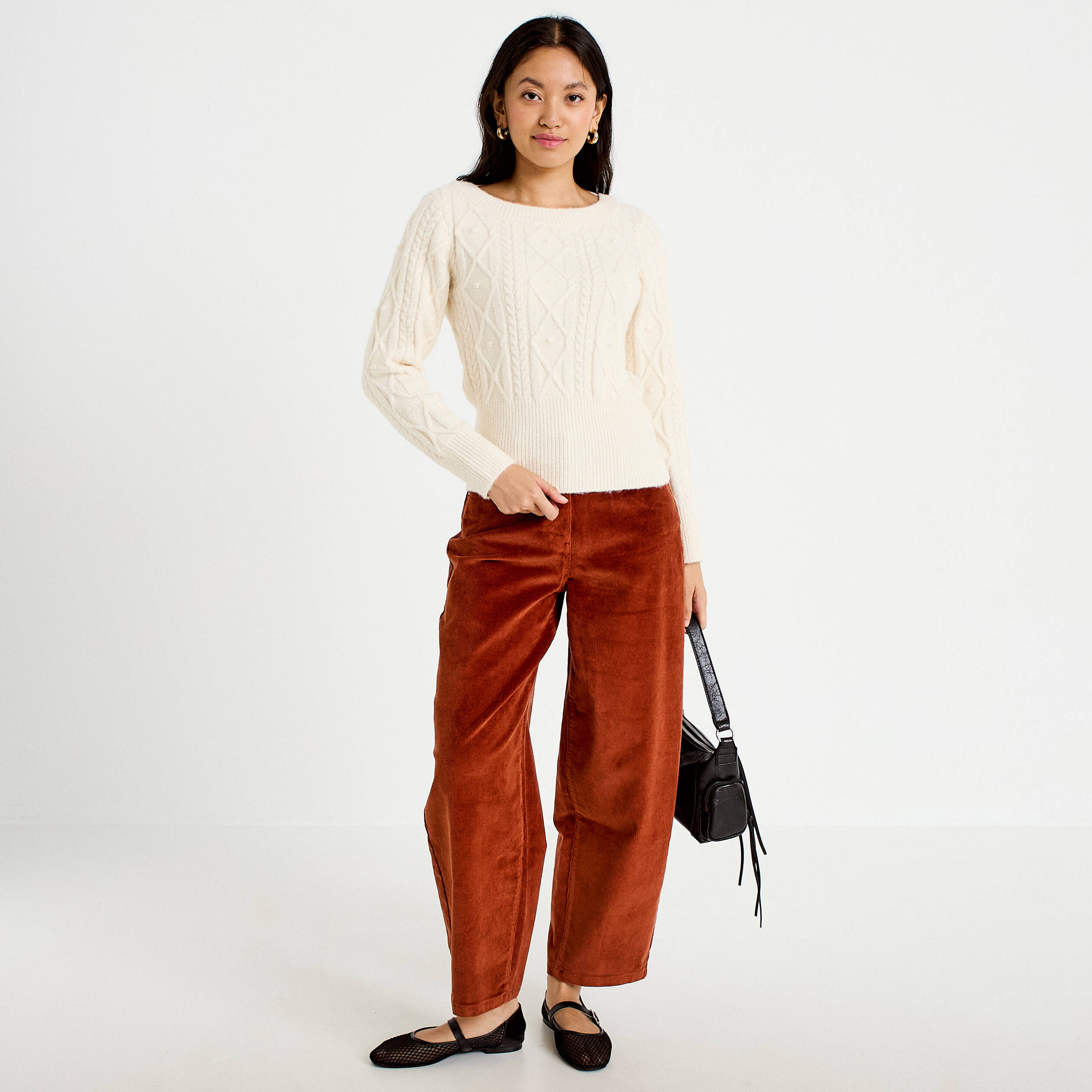 Pull col bateau manches longues ivoire femme