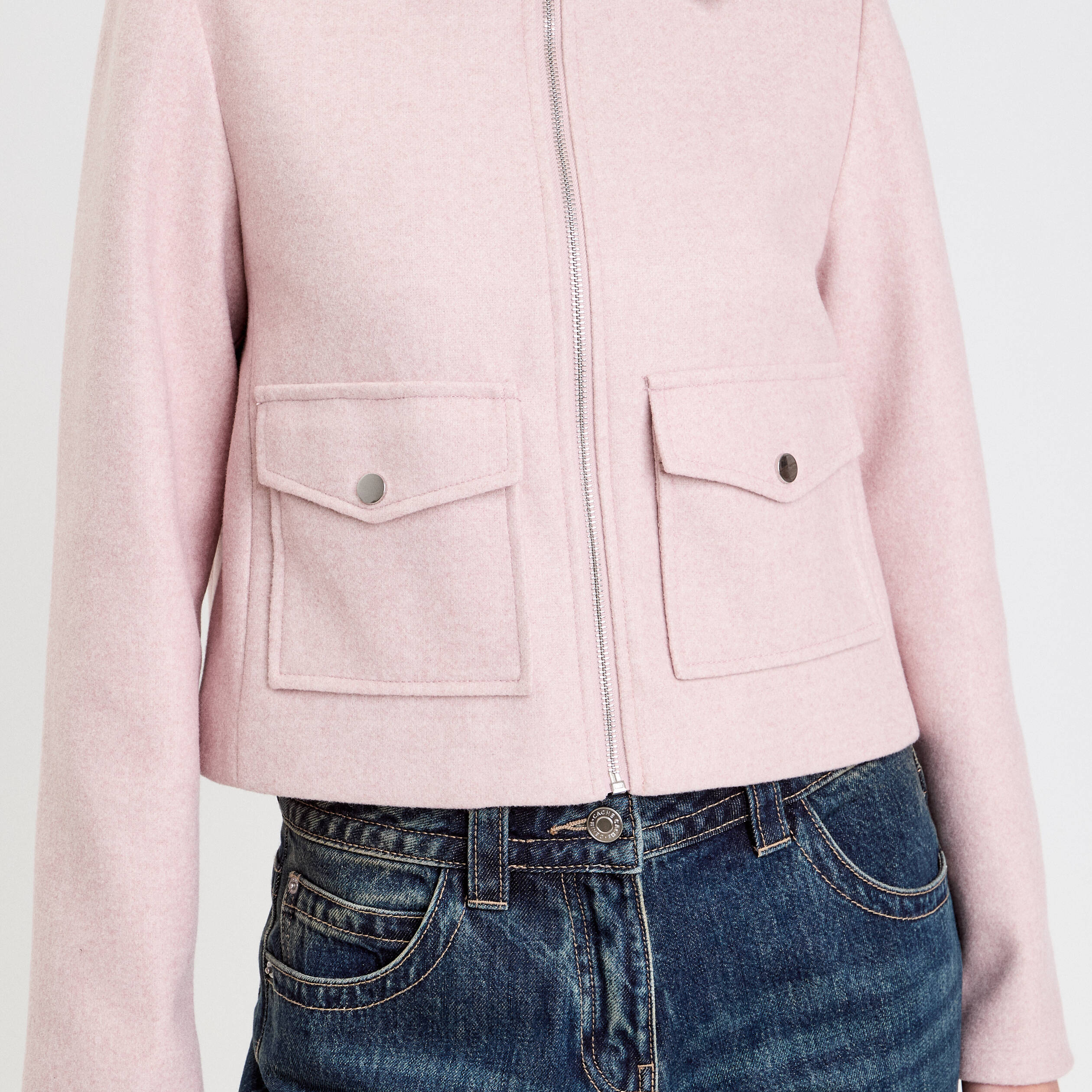 Veste zipp&eacute;e rose poudr&eacute;e femme