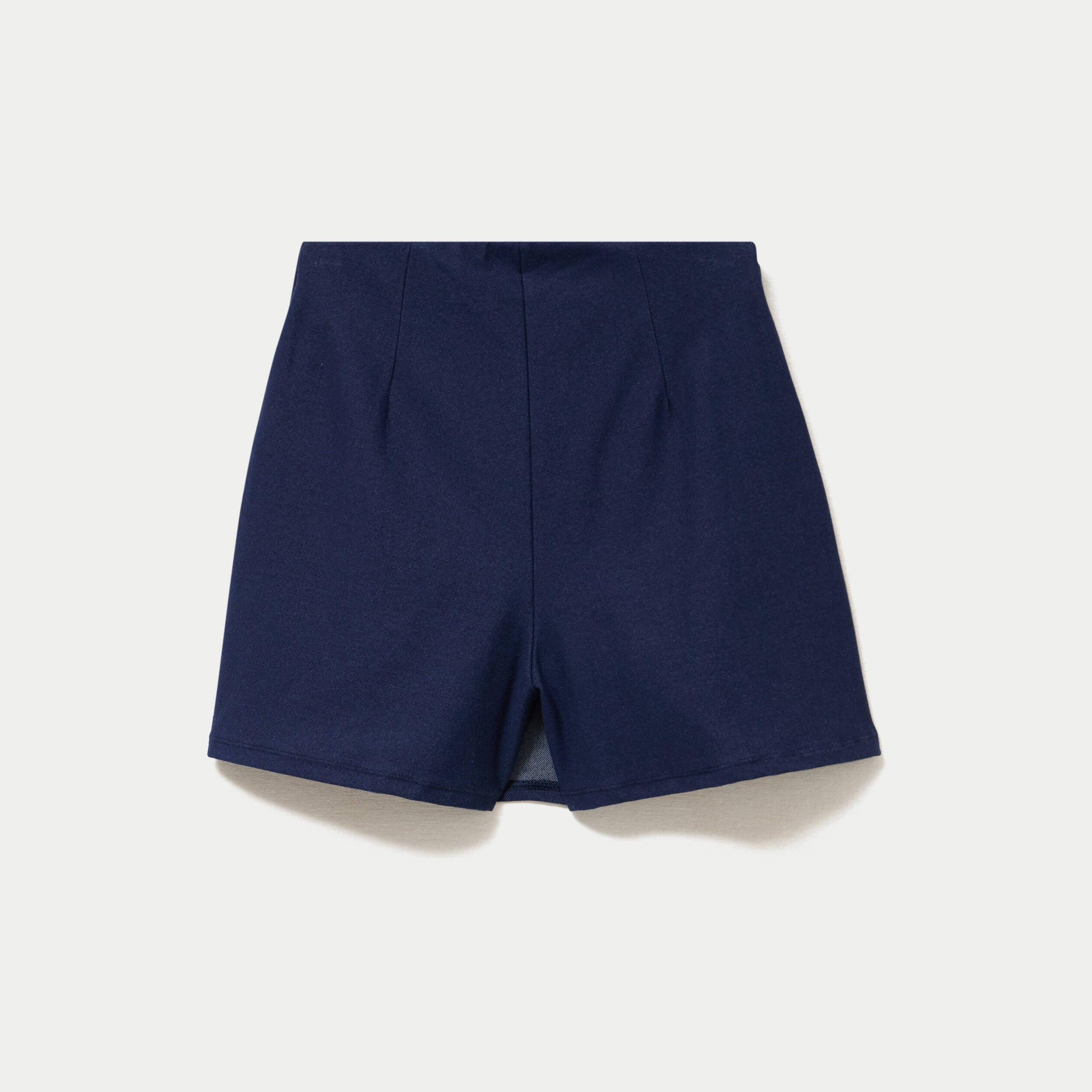 Jupe-short trap&egrave;ze taille haute denim brut femme